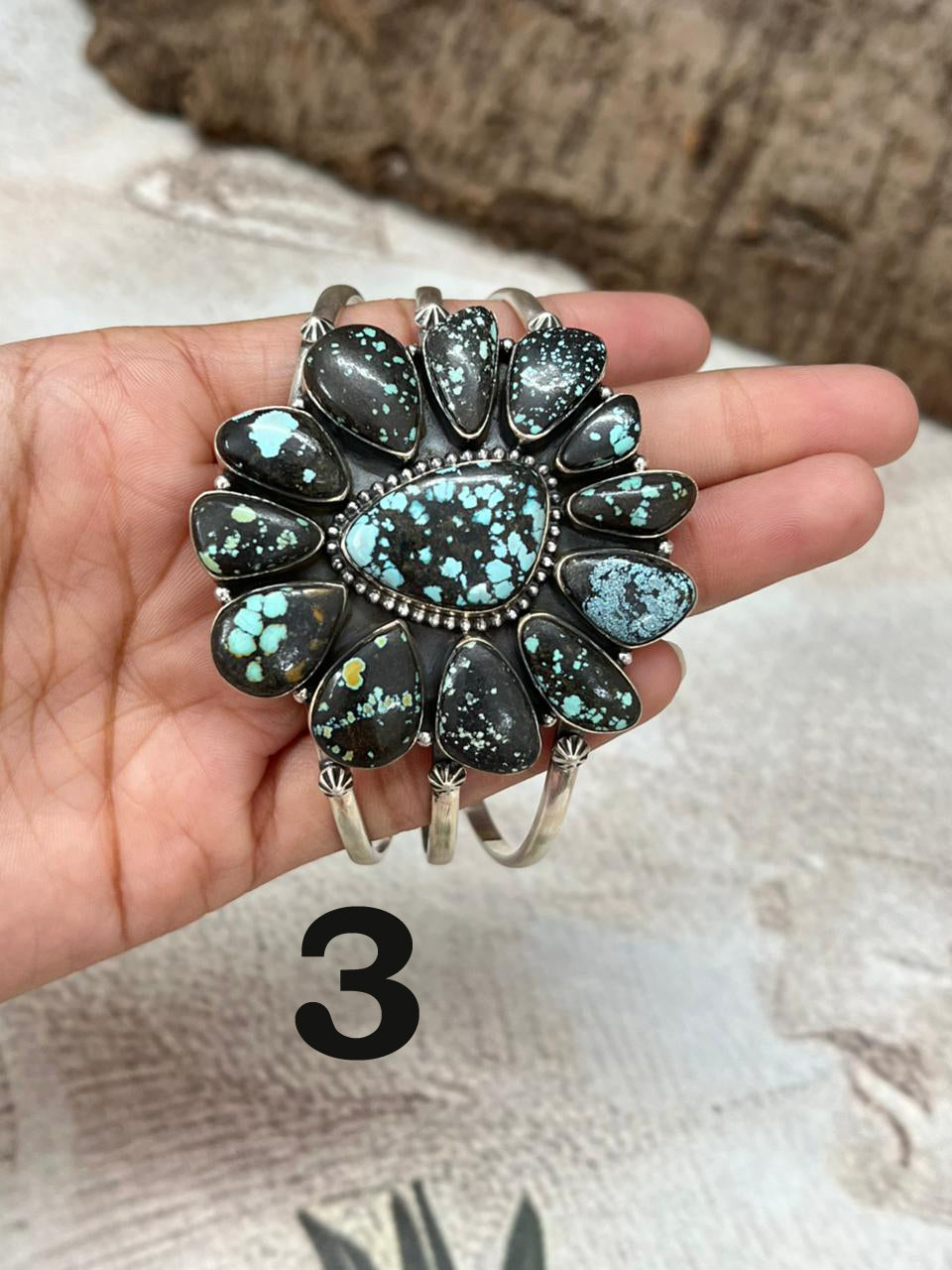 Handmade Sterling Silver Lander Turquoise Cuff Bracelet with Signed Nizhoni