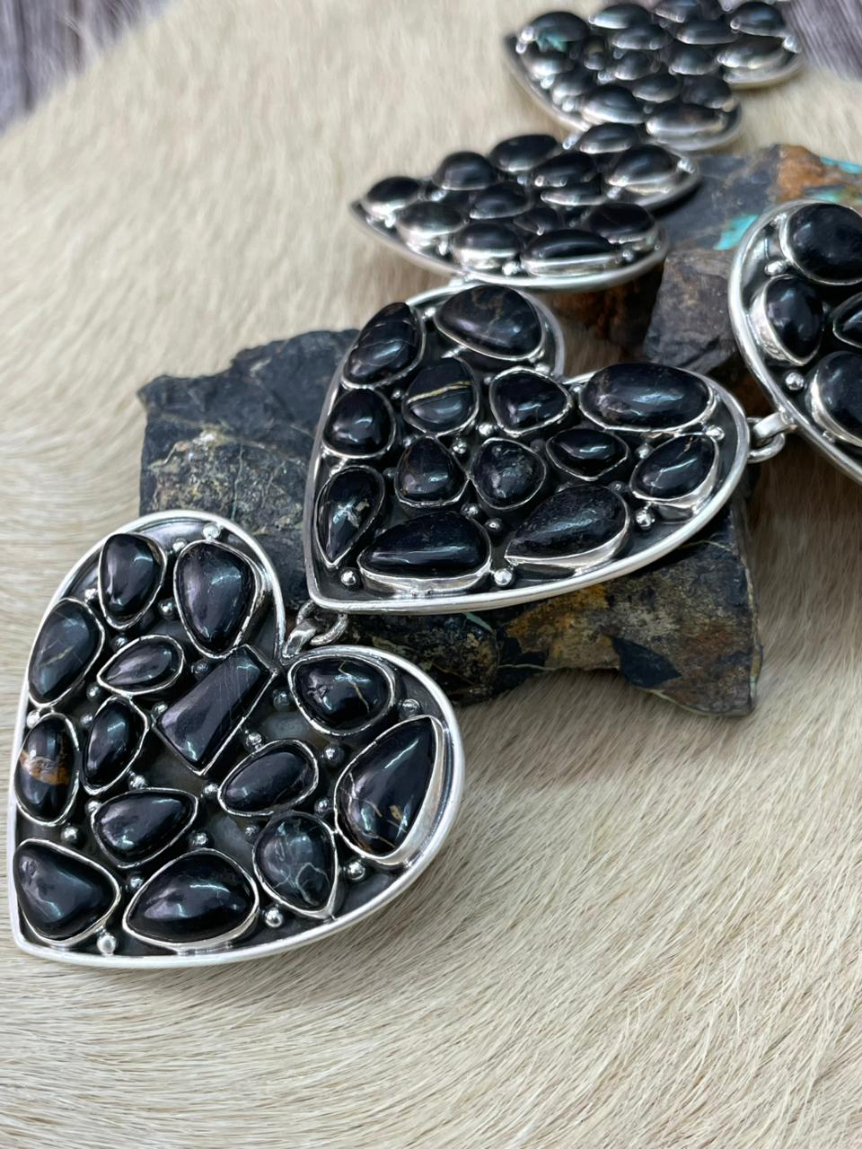 Handmade Sterling Silver Blackjack Turquoise Heart Necklace "Signed Nizhoni"