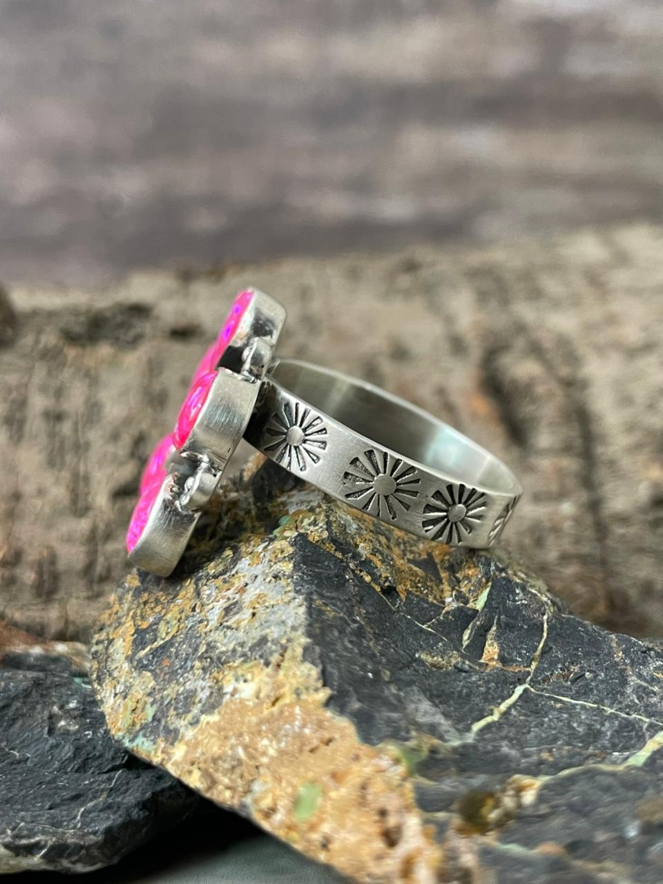 "Heart Collection" Handmade Sterling Silver Hot Pink Adjustable Ring "Signed Nizhoni"