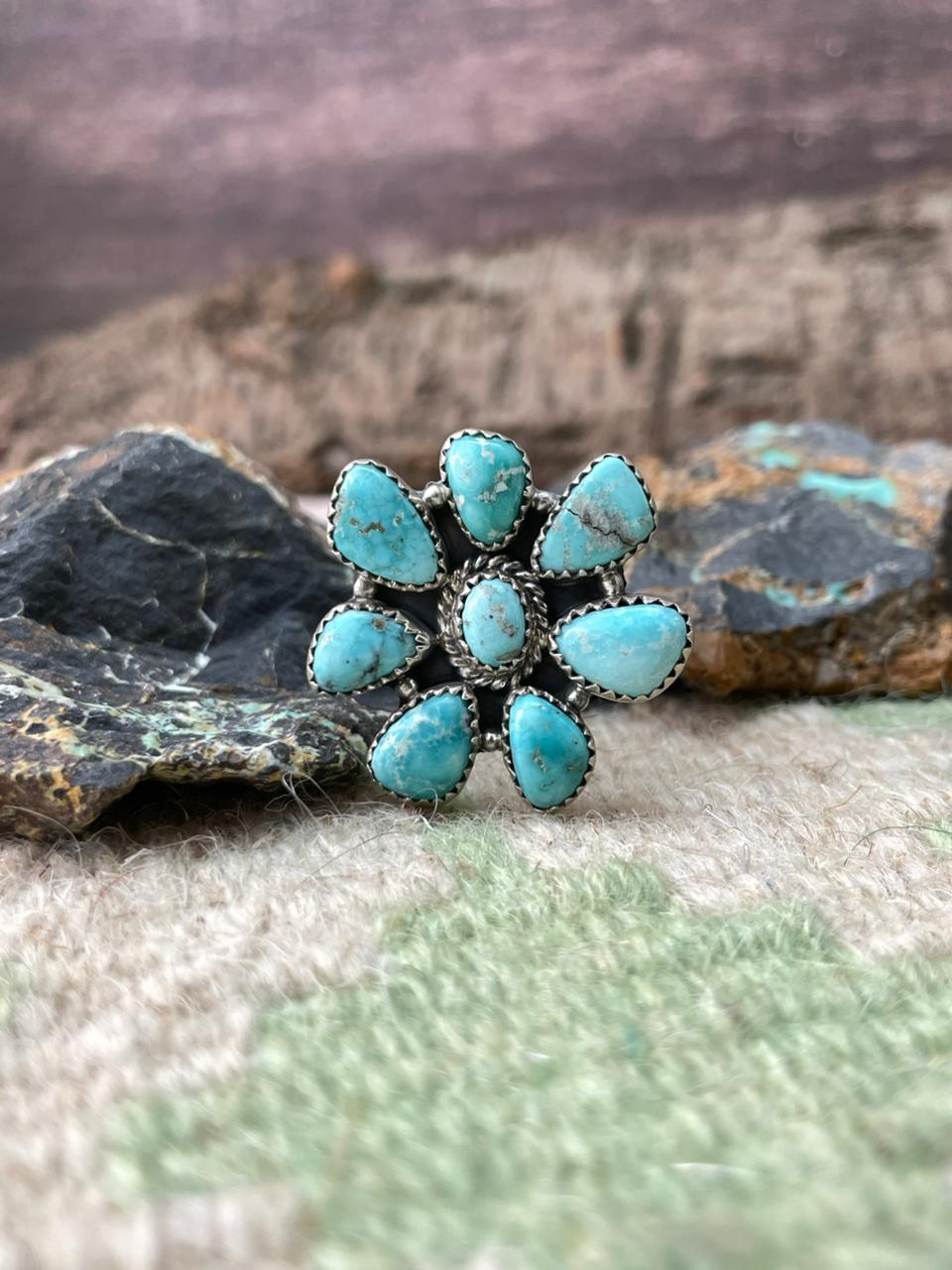 Handmade Sterling Silver White Water Adjustable Ring "Signed Nizhoni"