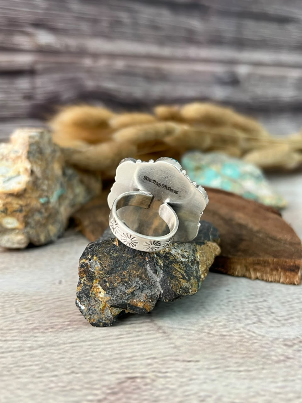 Handmade Sterling Silver Kingman Turquoise Adjustable Ring Signed Nizhoni (7)
