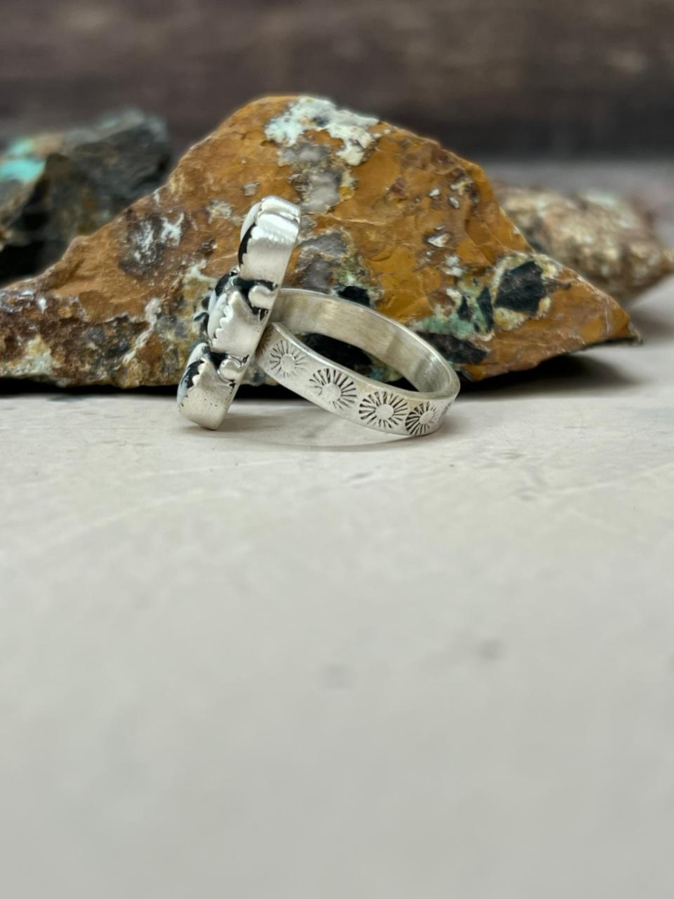 Handmade Sterling Silver White Buffalo Turquoise Adjustable Ring "Signed Nizhoni"