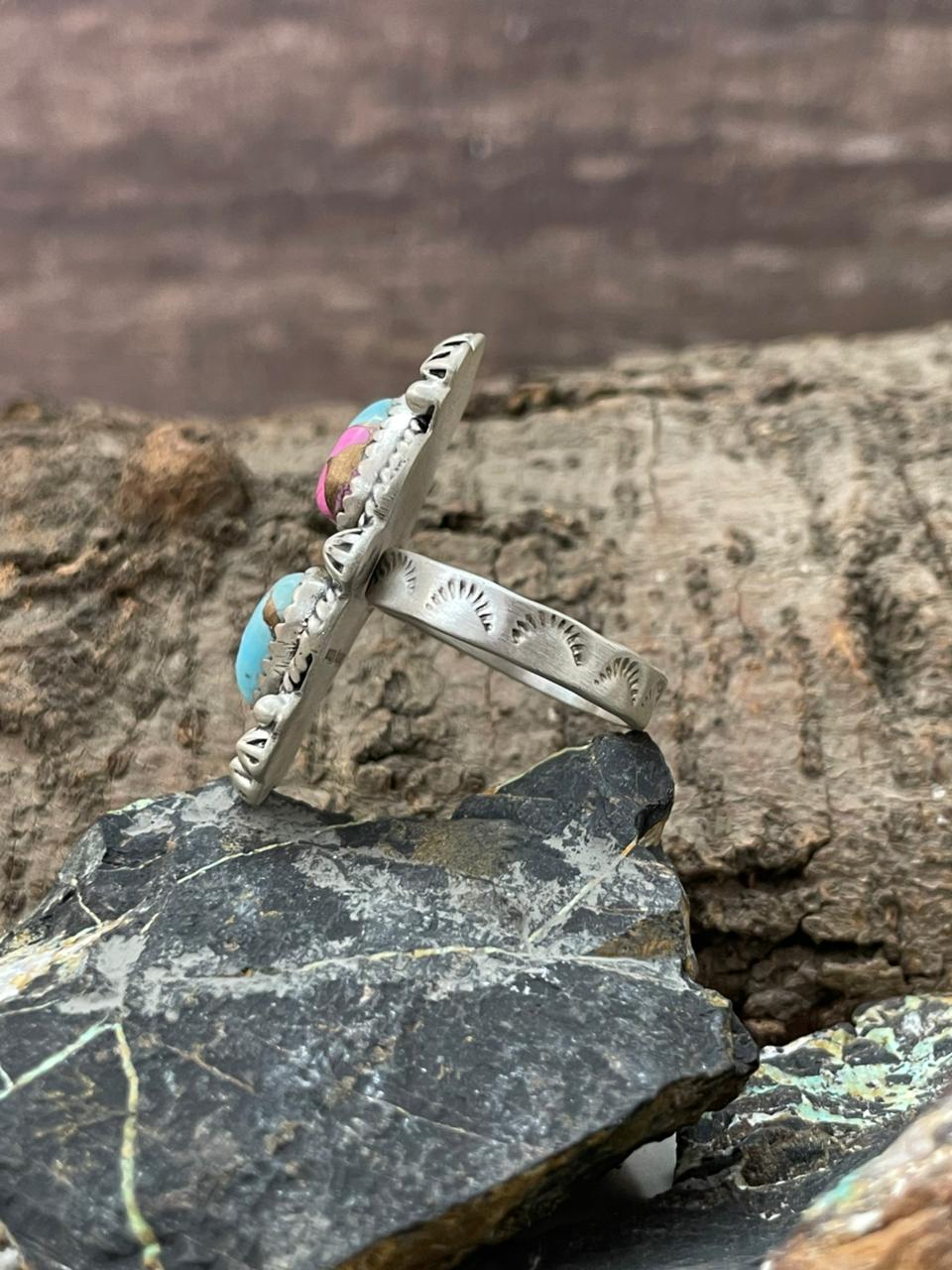 "Heart Collection" Handmade Sterling Silver Cotton Candy Adjustable Ring "Signed Nizhoni"