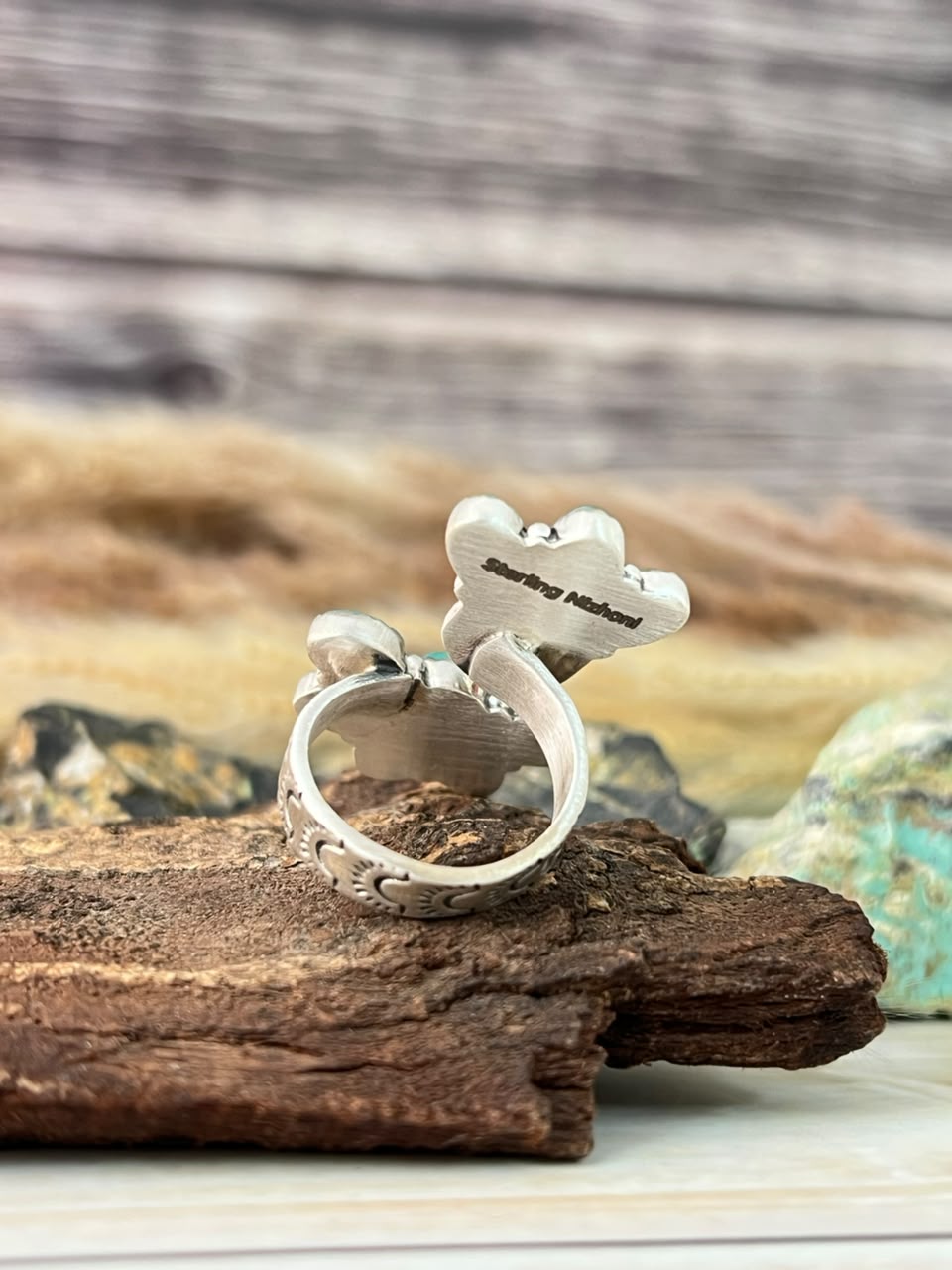 Handmade Sterling Silver Kingman Turquoise Adjustable Ring Signed Nizhoni