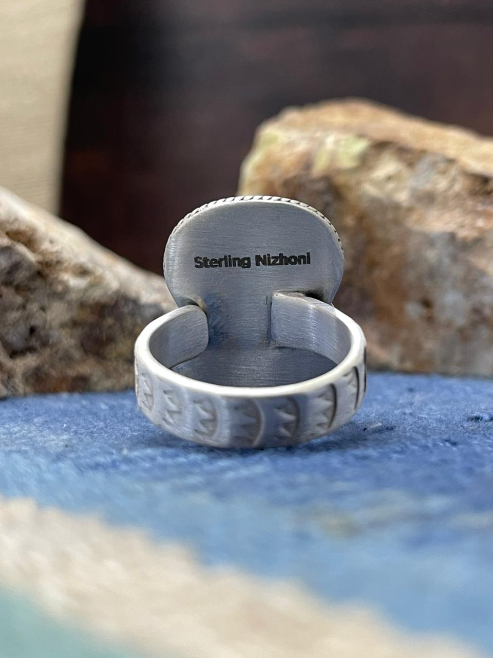 Handmade Sterling Silver Sonoran Mountain Turquoise Adjustable Ring " Signed Nizhoni"