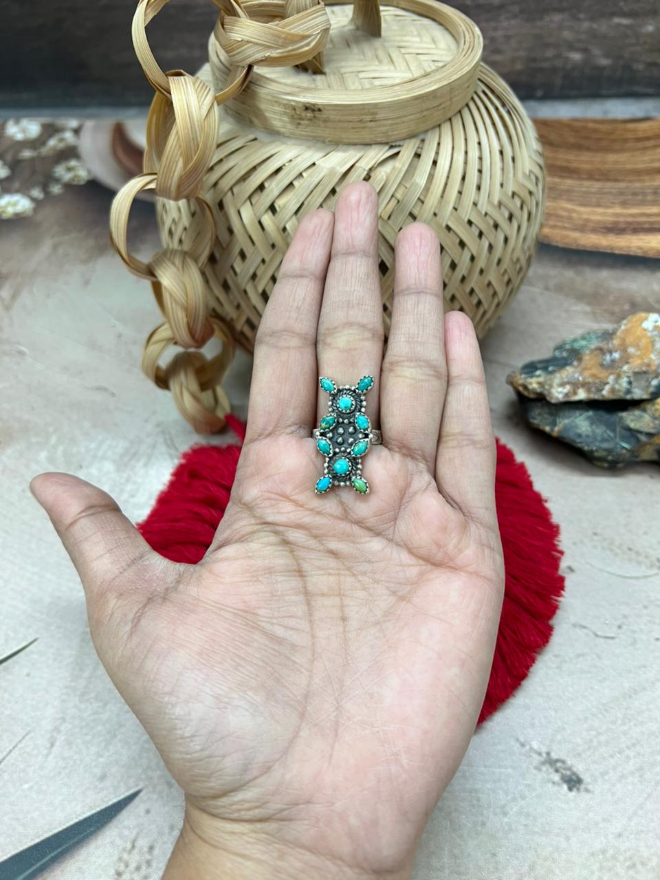 Handmade Sterling Silver Kingman Turquoise Adjustable Ring "Signed Nizhoni"