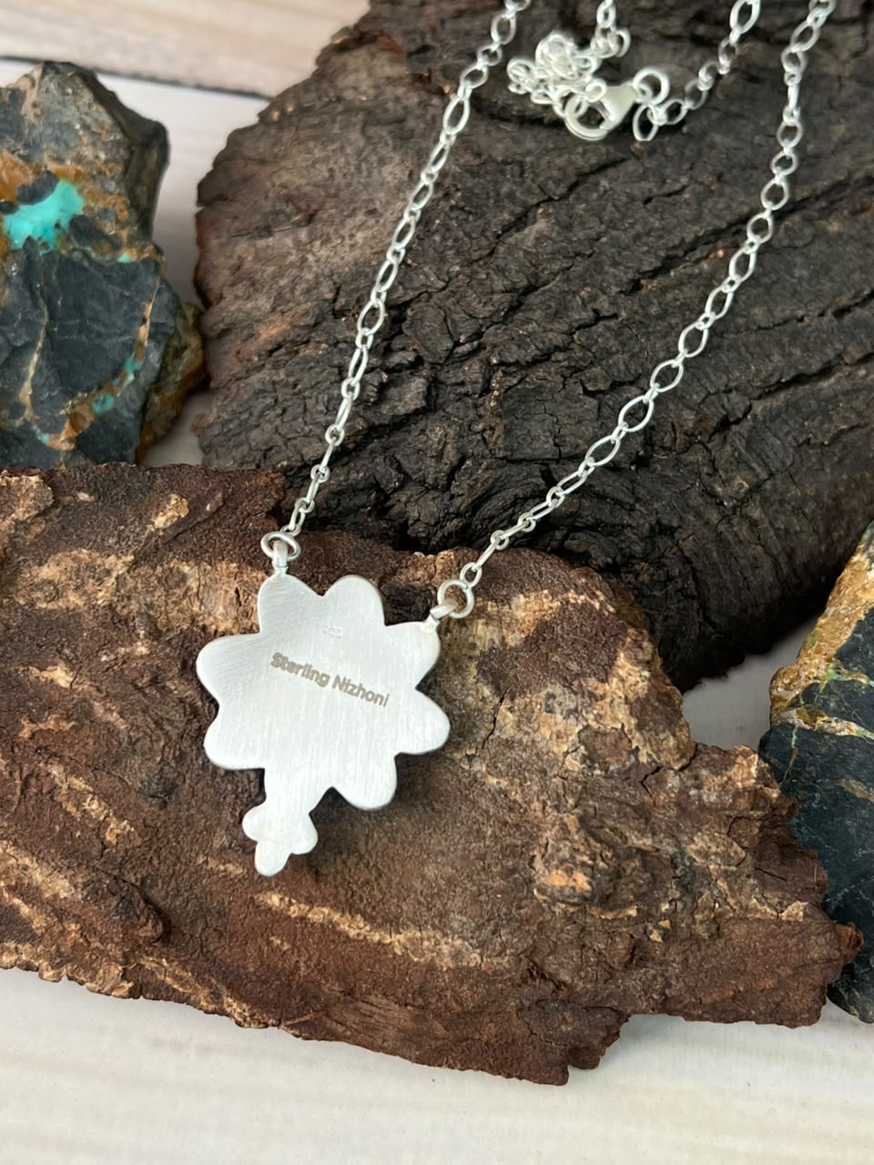 Handmade Sterling Silver Paloma Turquoise with Orange Mojave Necklace Signed Nizhoni