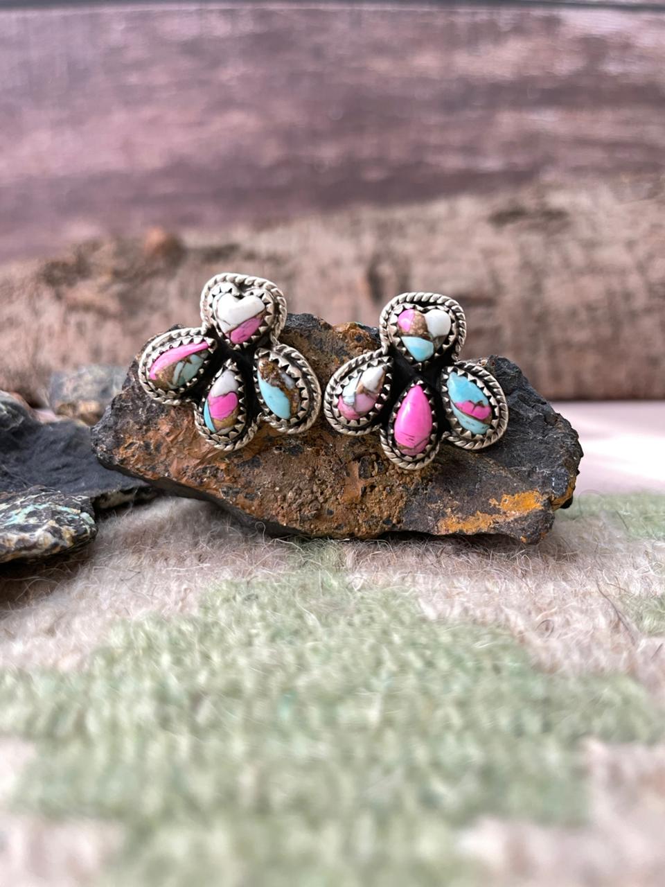 Handmade Sterling Silver Cotton Candy Post Studs Earrings "Signed Nizhoni"