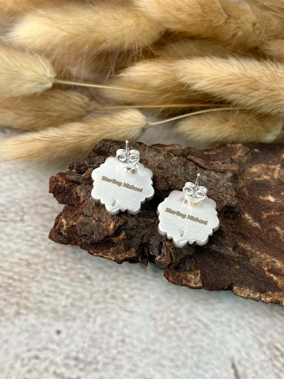 Handmade Sterling Silver Kingman Turquoise Post Studs Earrings Signed Nizhoni