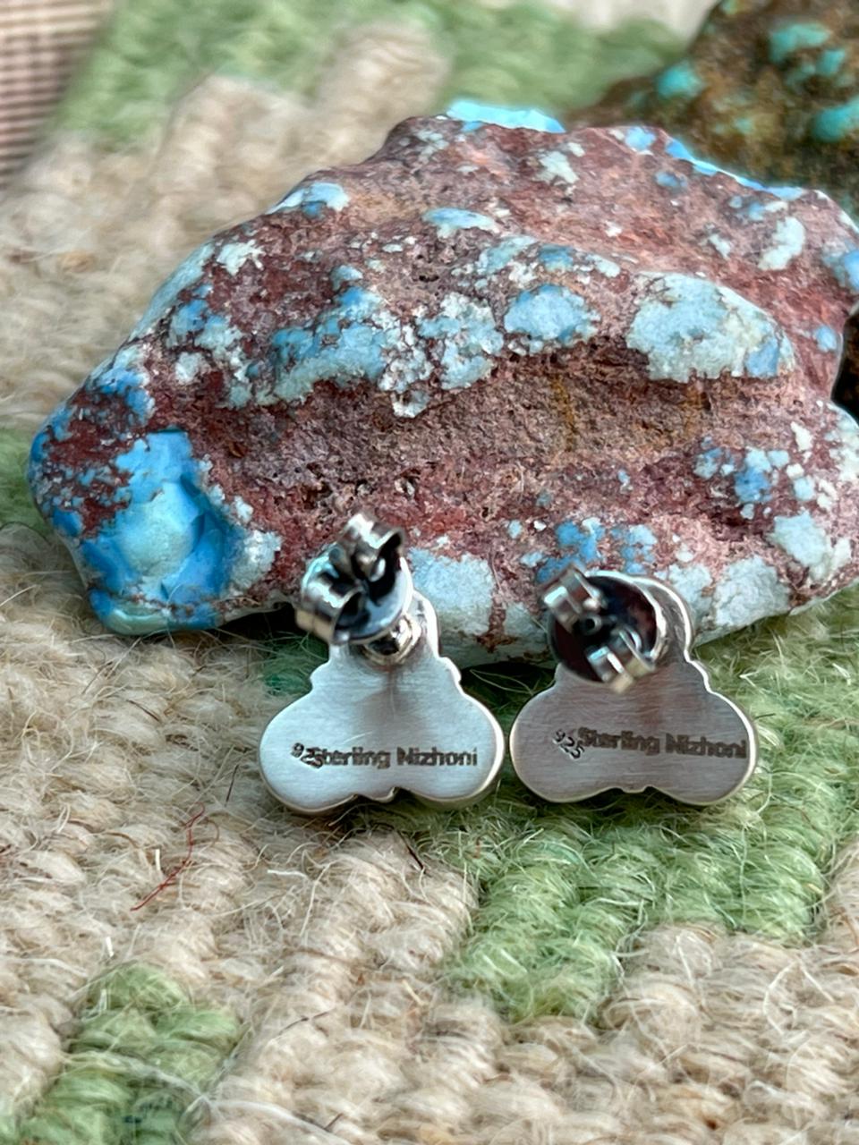 Handmade Sterling Silver Black Onyx Post Studs Earrings "Signed Nizhoni"