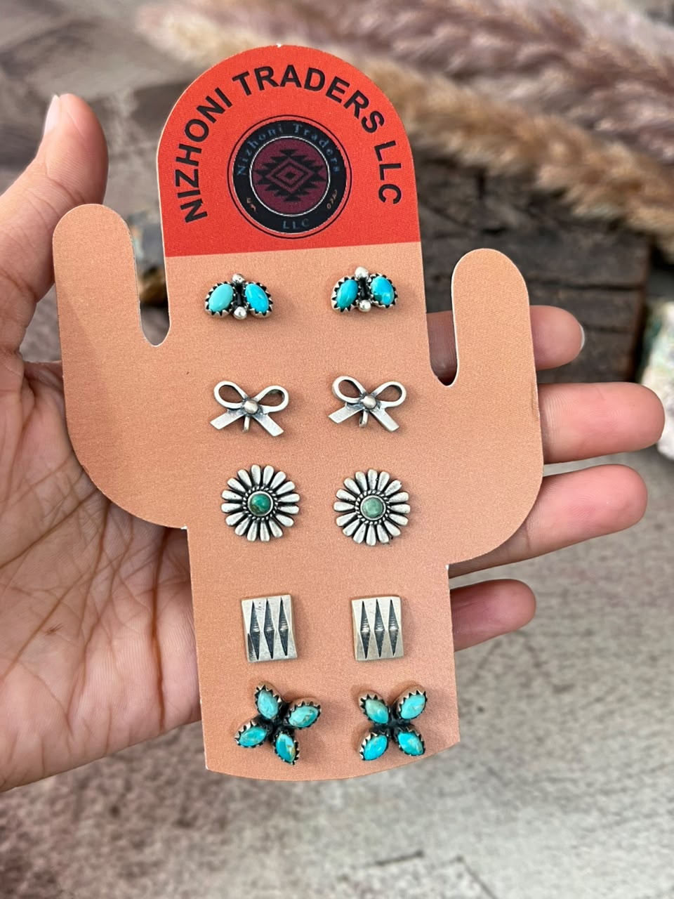 Handmade Sterling Silver Kingman Turquoise Post Studs Cards