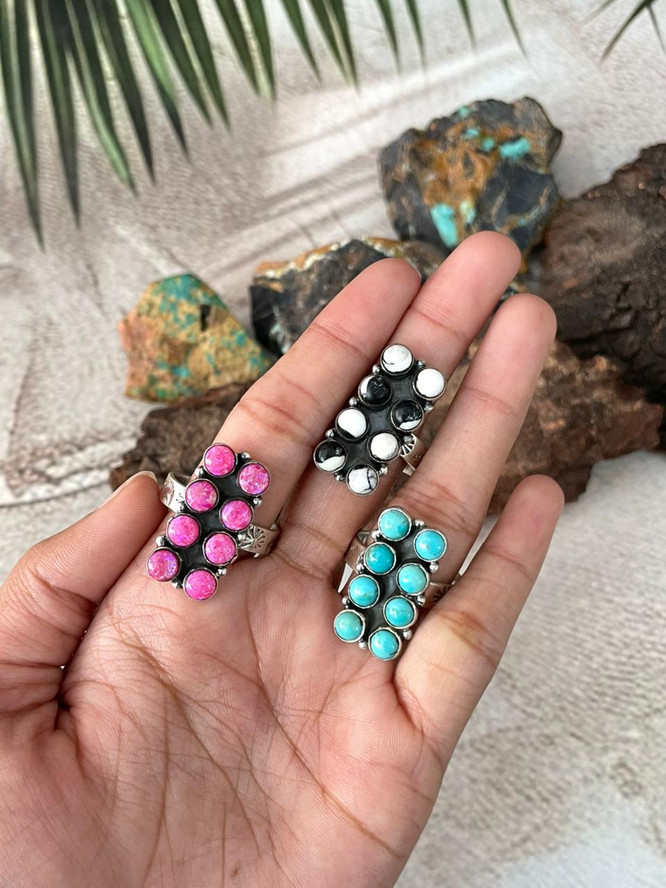 Handmade Sterling Silver Multi Stones Adjustable Ring "Signed Nizhoni"