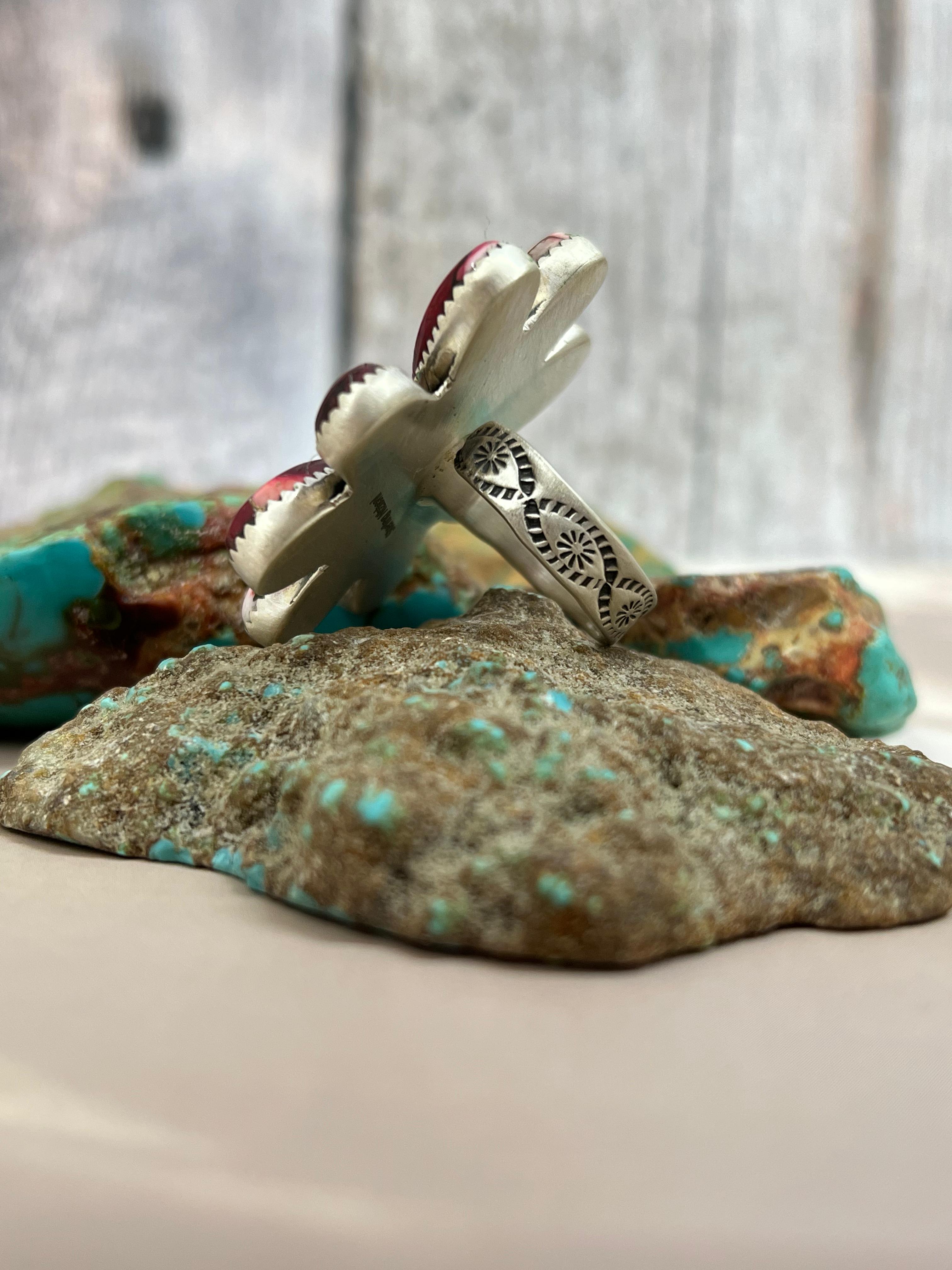 Handmade Sterling Silver Dahlia Rose Adjustable Ring with Signed Nizhoni