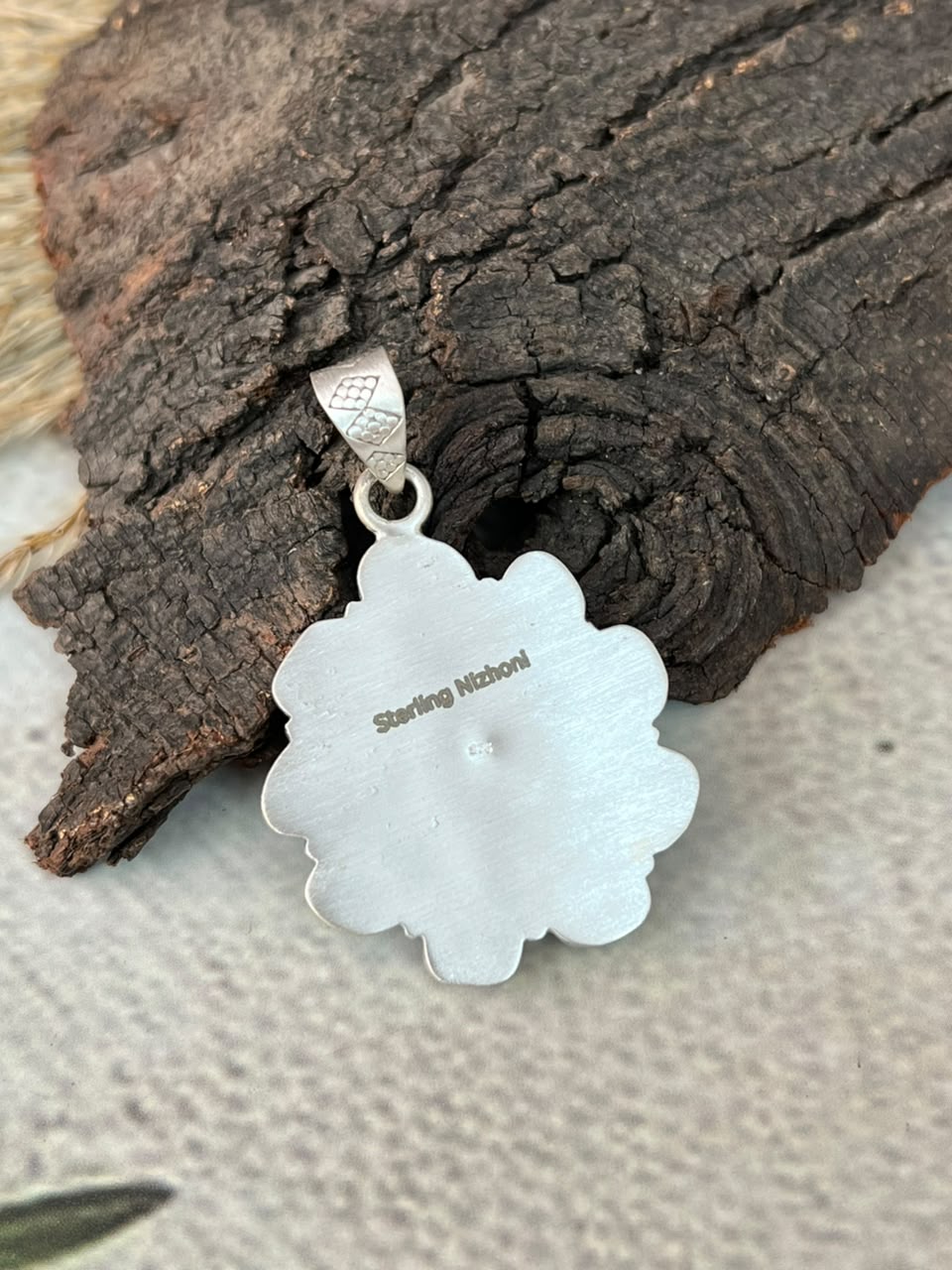 Handmade Sterling Silver White Water with Palomino Turquoise Pendant Signed Nizhoni
