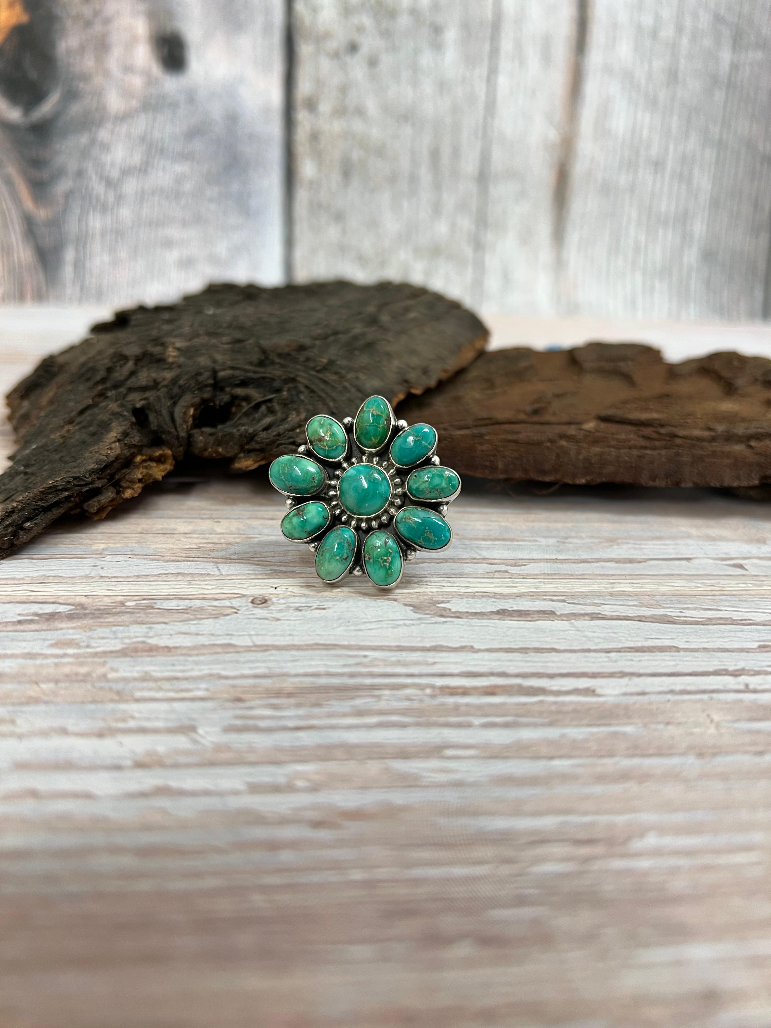 Handmade Sterling Silver Emerald Valley Adjustable Ring with Signed Nizhoni