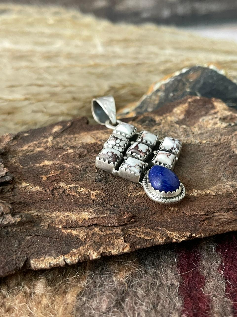 Handmade Sterling Silver Wild Horse with Lapis Pendant "Signed Nizhoni"