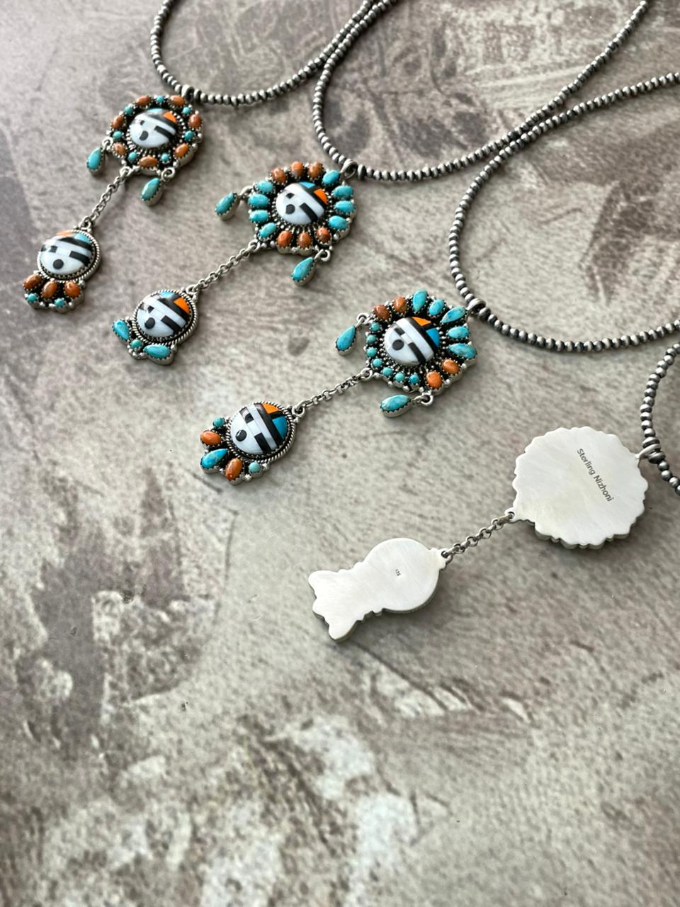 Handmade Sterling Silver Turquoise and MOP Beaded Necklace "Signed Nizhoni"