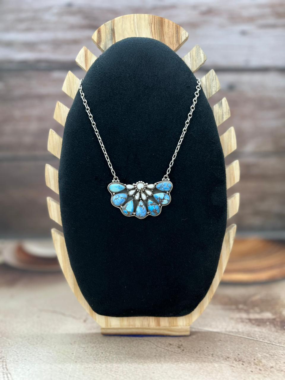 Handmade Sterling Silver Golden Hills with White Collection Necklace "Signed Nizhoni"