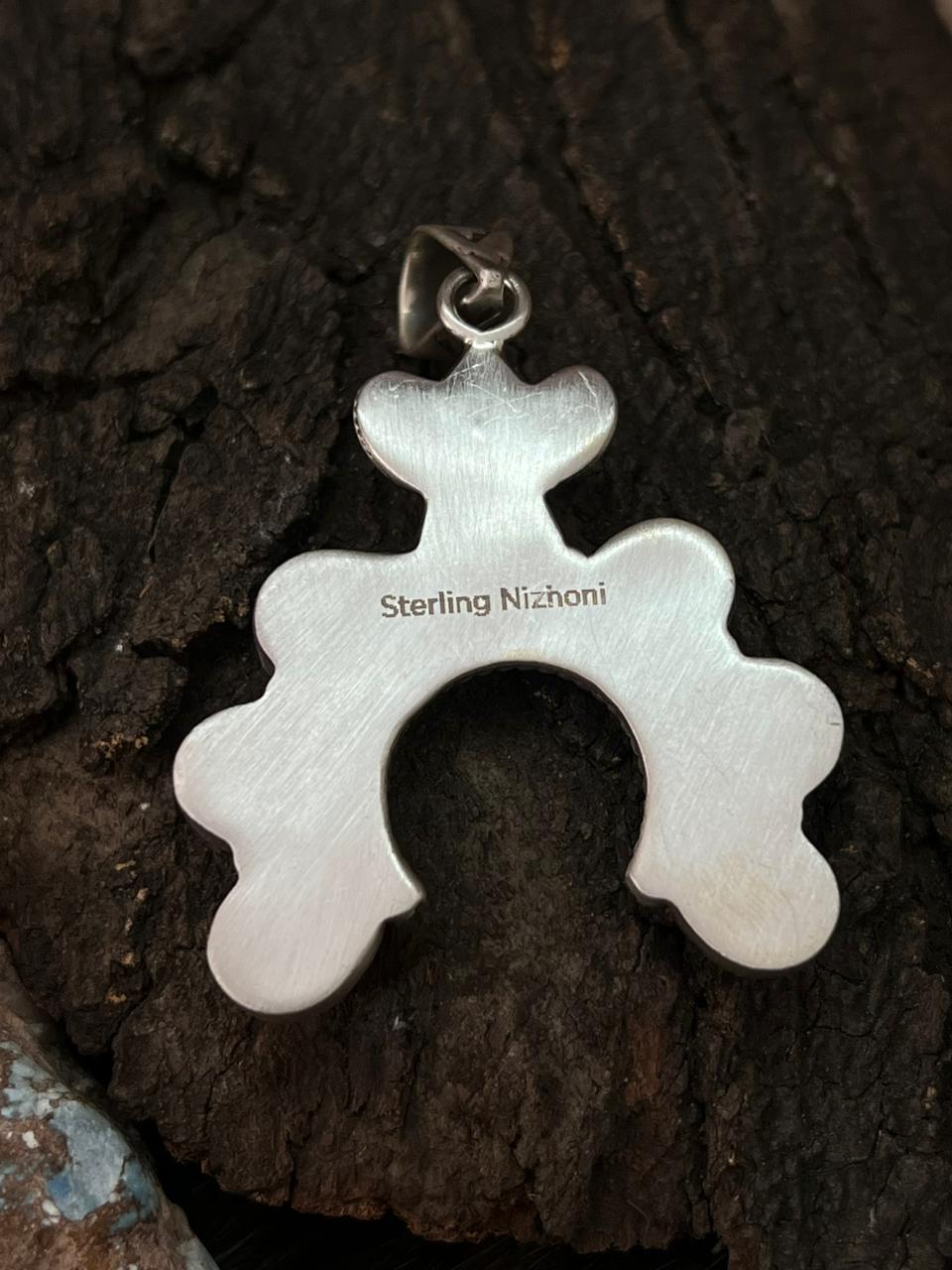 Handmade Sterling Silver Kingman Turquoise Naja Pendant "Signed Nizhoni"
