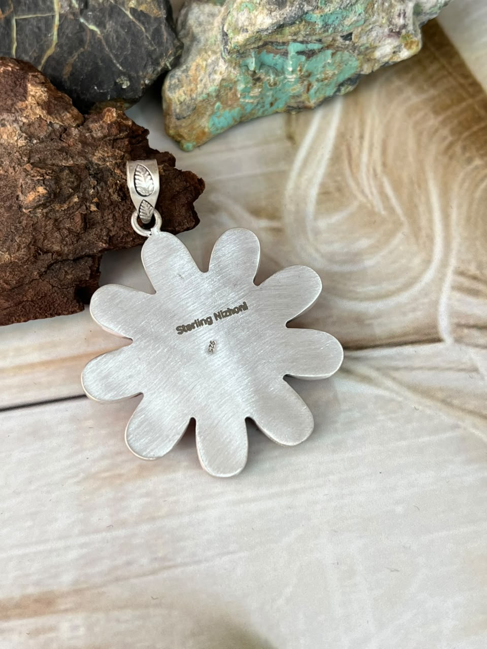 Handmade Sterling Silver Orange Mojave with White Buffalo Pendant Signed Nizhoni
