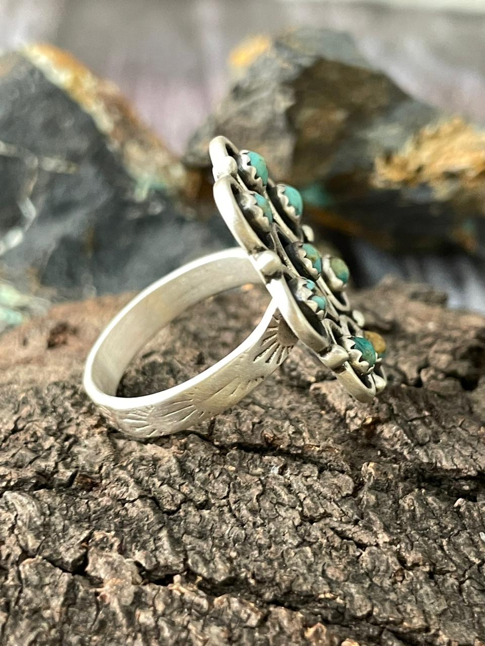 Handmade Sterling Silver Kingman Turquoise Adjustable Ring "Signed Nizhoni"