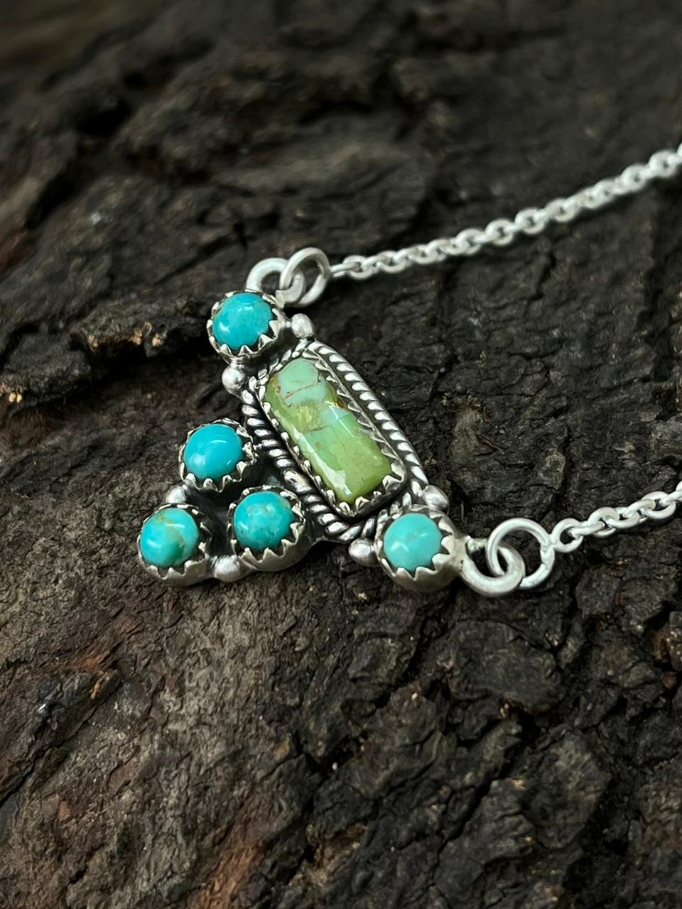 Handmade Sterling Silver Kingman Turquoise Necklace "Signed Nizhoni"
