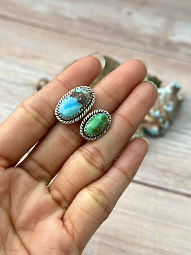 Handmade Sterling Silver Golden Hills with Sonoran Mountain Turquoise Adjustable Ring "Signed Nizhoni"