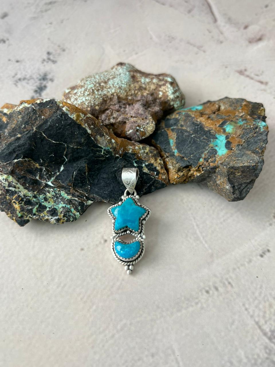 Handmade Sterling Silver Blue Turquoise Pendant "Signed Nizhoni"