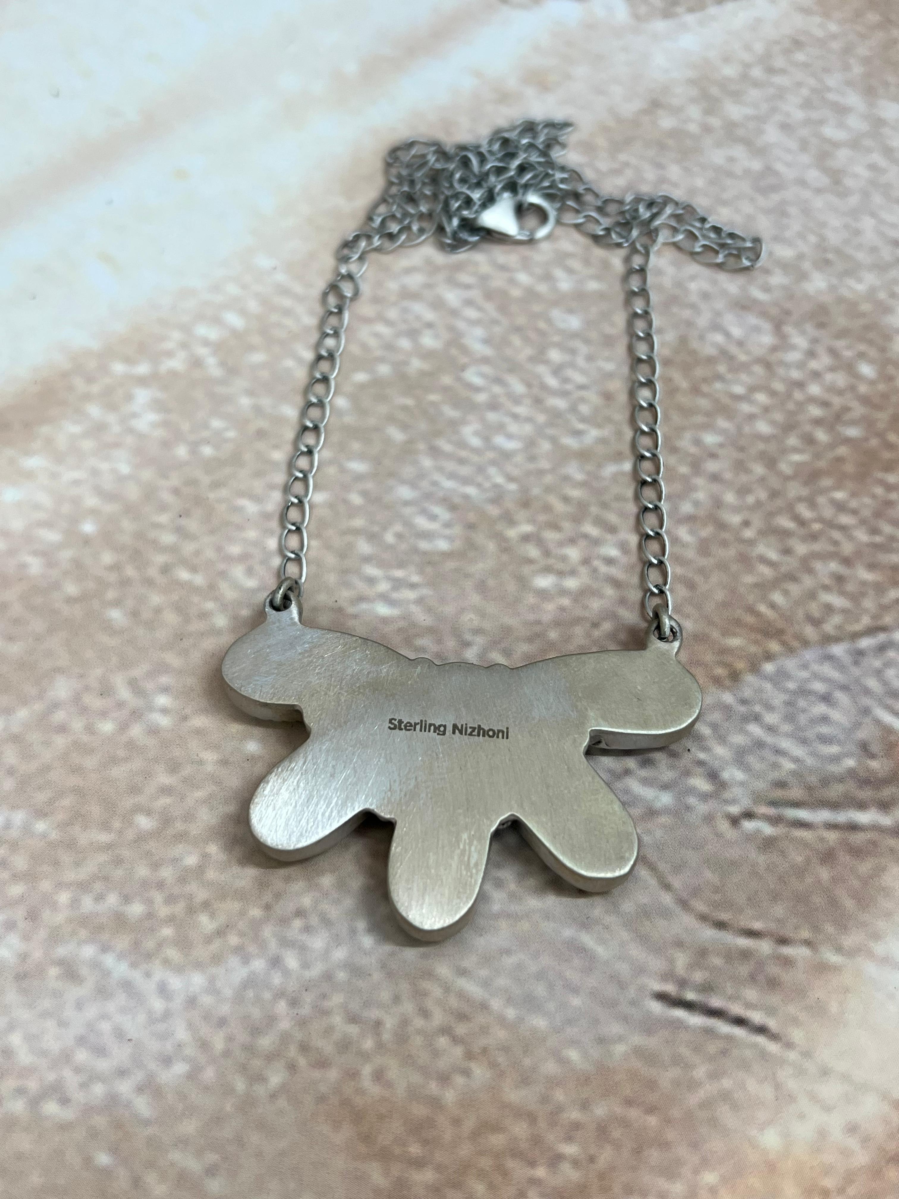 Handmade Sterling Silver Peacock Dahlia Necklace with Signed Nizhoni