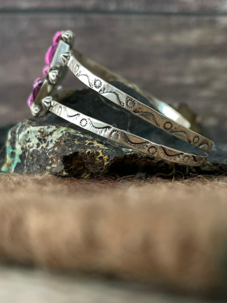 Handmade Sterling Silver Cherry Blossom Cuff Bracelet "Signed Nizhoni"