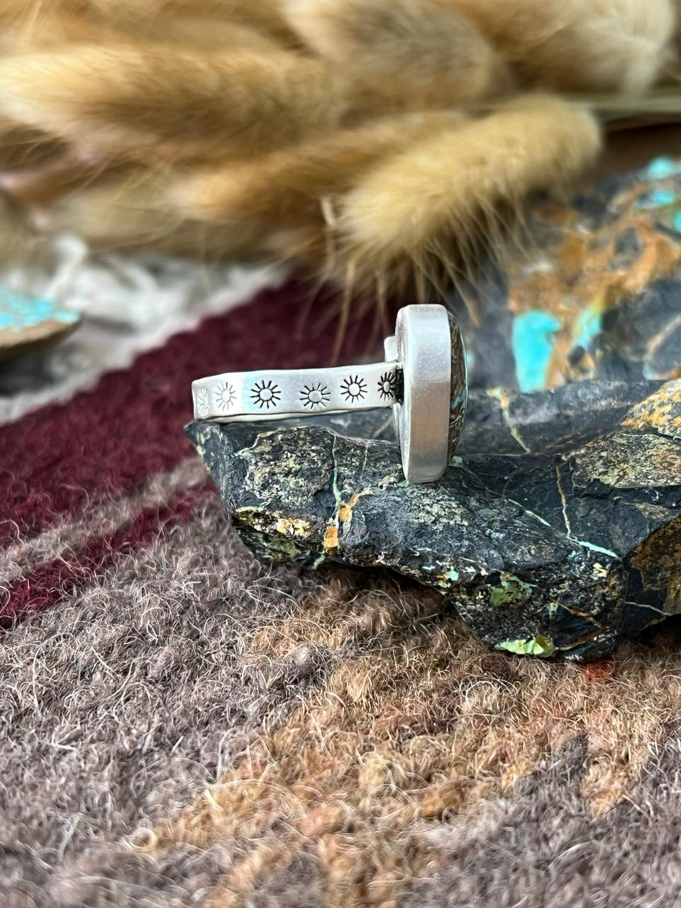 Handmade Sterling Silver Royston Ribbon Turquoise Adjusatble Ring "Signed Nizhoni"