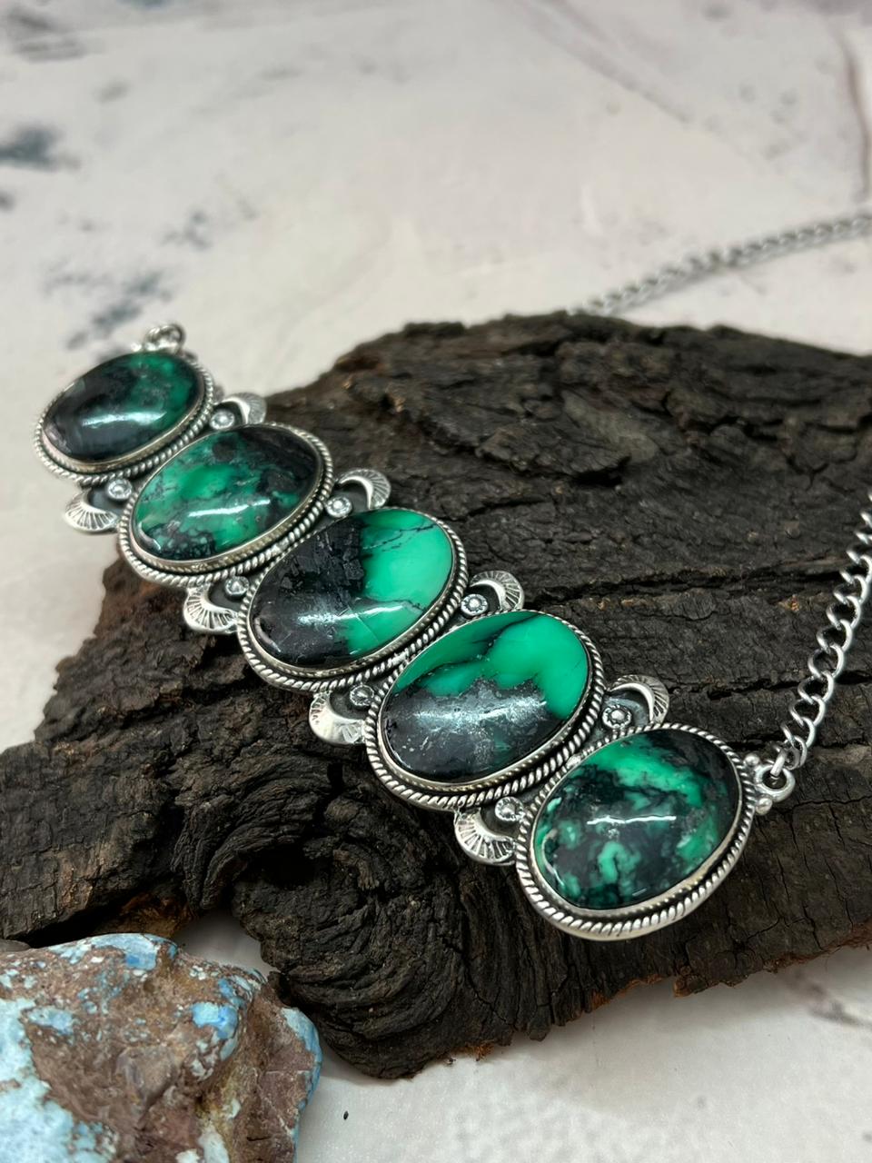 Handmade Sterling Silver Emerald Rose Heart Necklace "Signed Nizhoni"