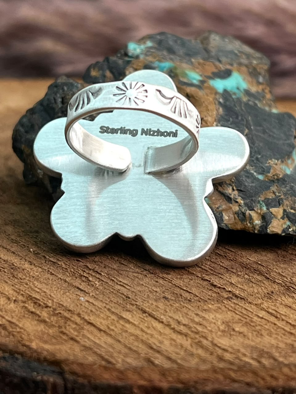 Handmade Sterling Silver Egyptian Turquoise Collection: Adjustable Ring Signed Nizhoni