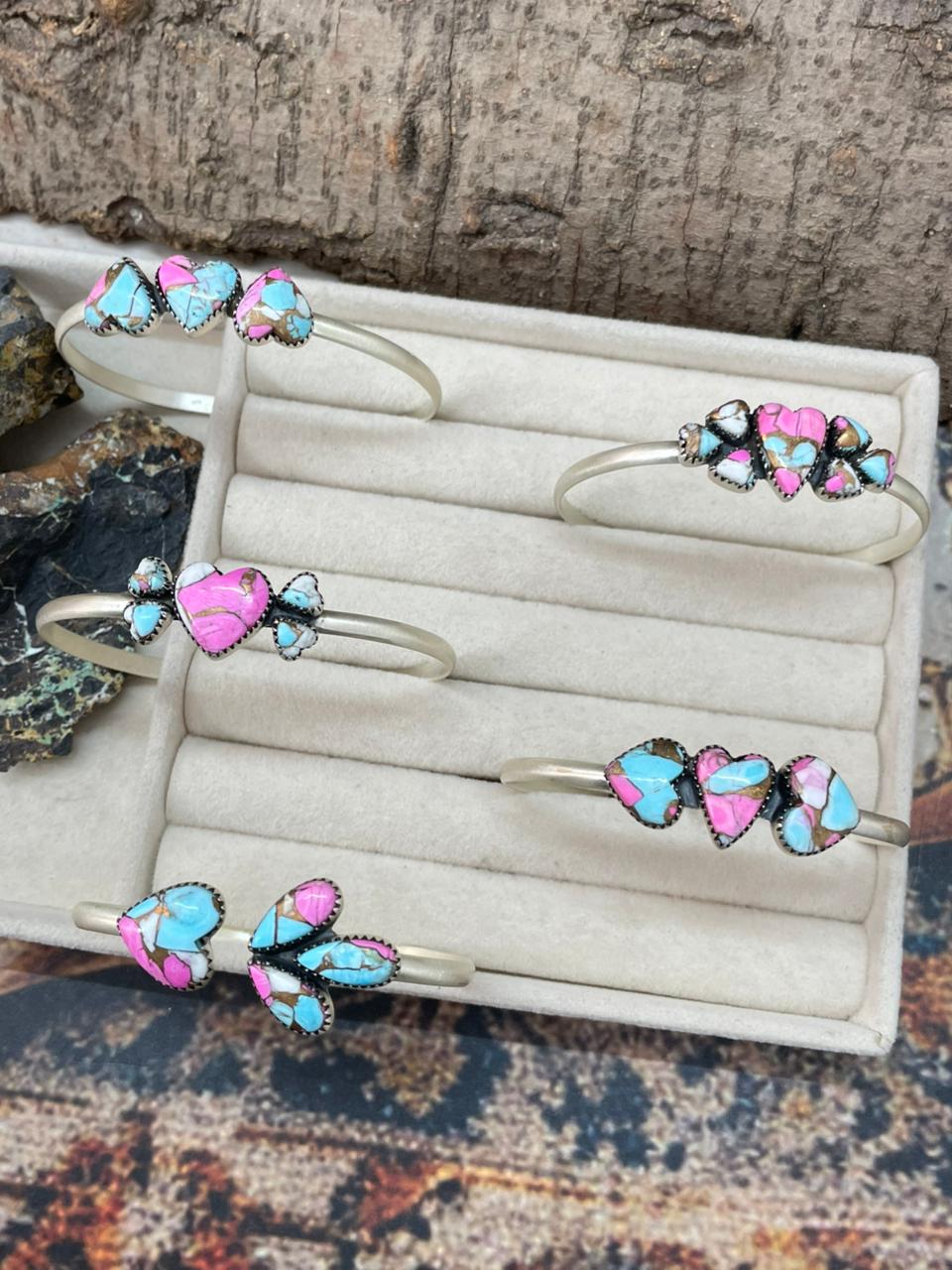 "Heart Collection" Handmade Sterling Silver Cotton Candy Bracelet "Signed Nizhoni"