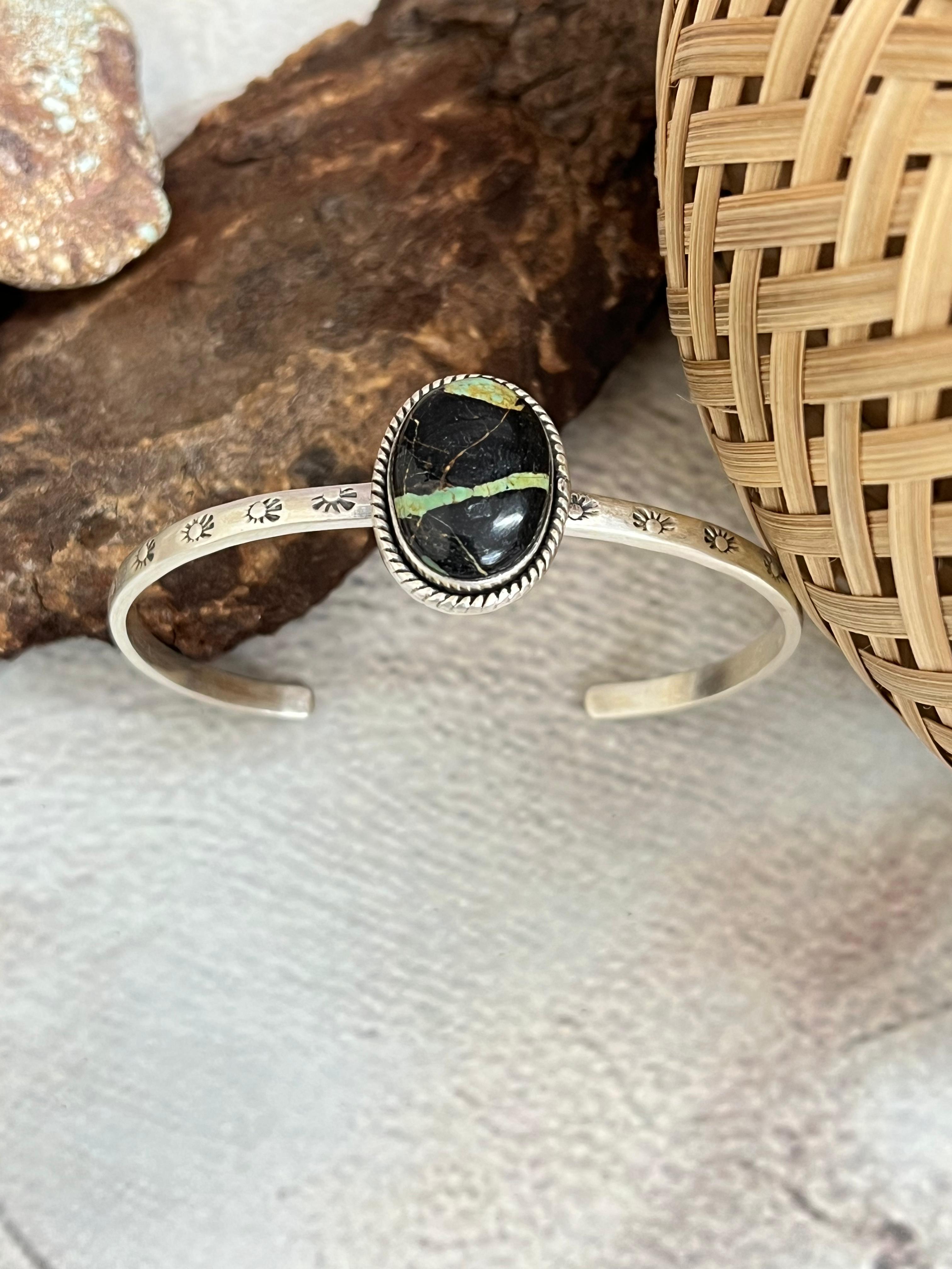 Handmade Sterling Silver Blackjack Cuff Bracelet with Signed Nizhoni