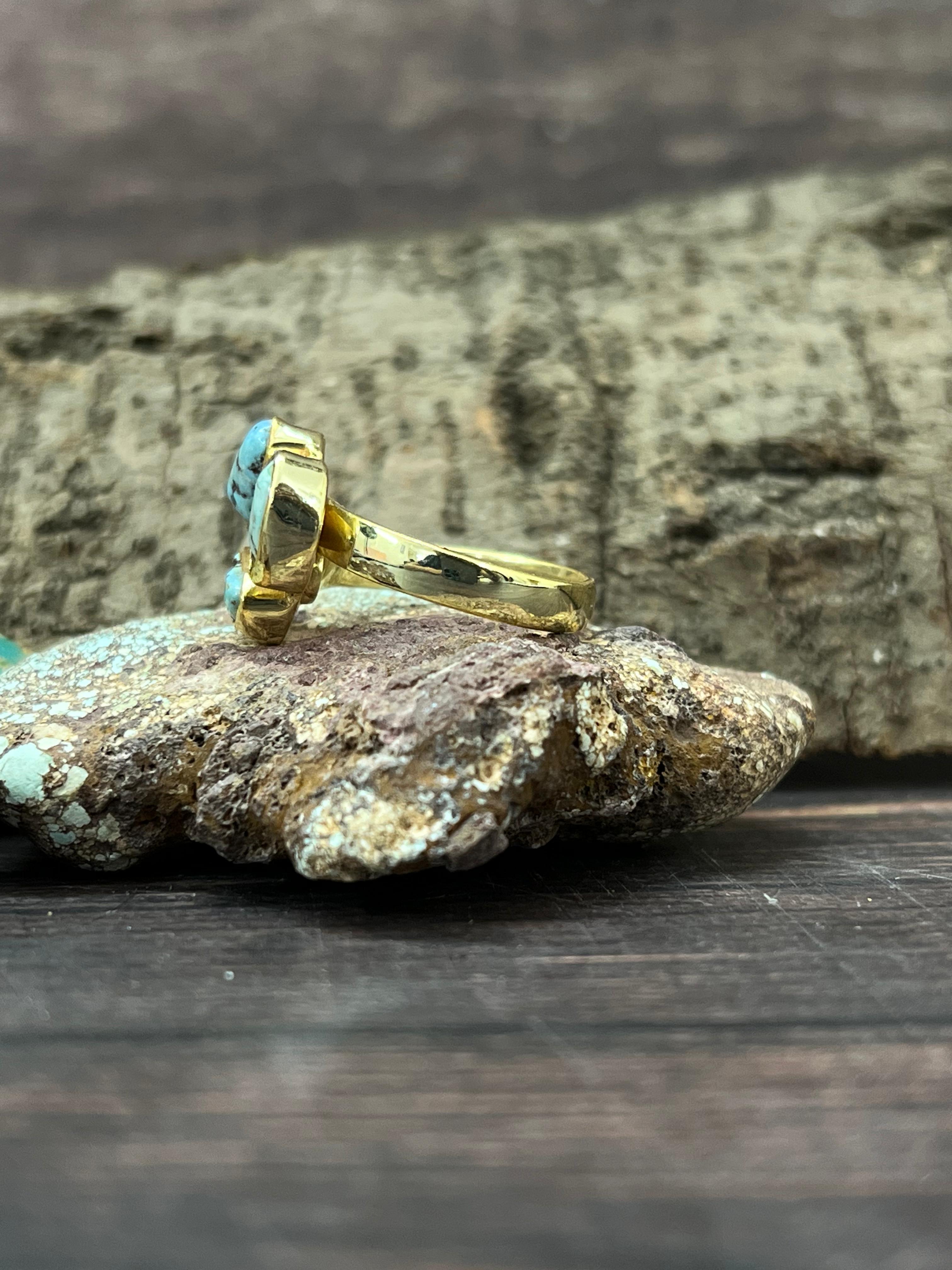 “The Golden Collection” Natural Golden Hills Turquoise 3 Stone Adjustable Ring