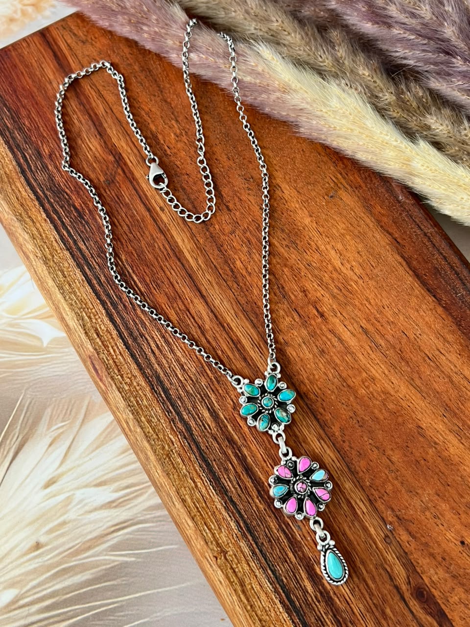Handmade Sterling Silver Kingman Turquoise with Cotton Candy Signed Nizhoni