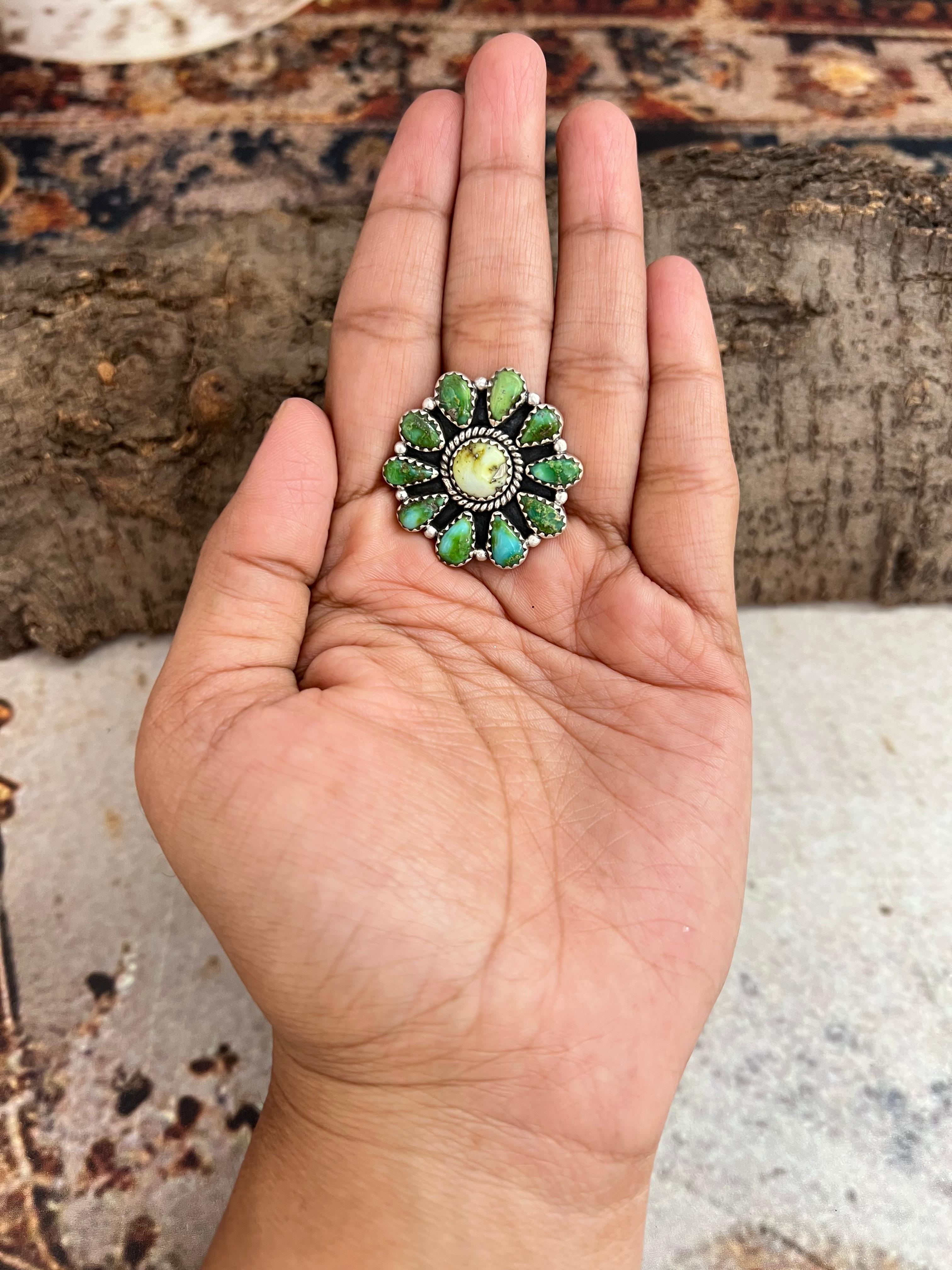 Handmade Sterling Silver Sonoran Mountain Turquoise, Palomino Turquoise Adjustable Ring, Signed Nizhoni (9)