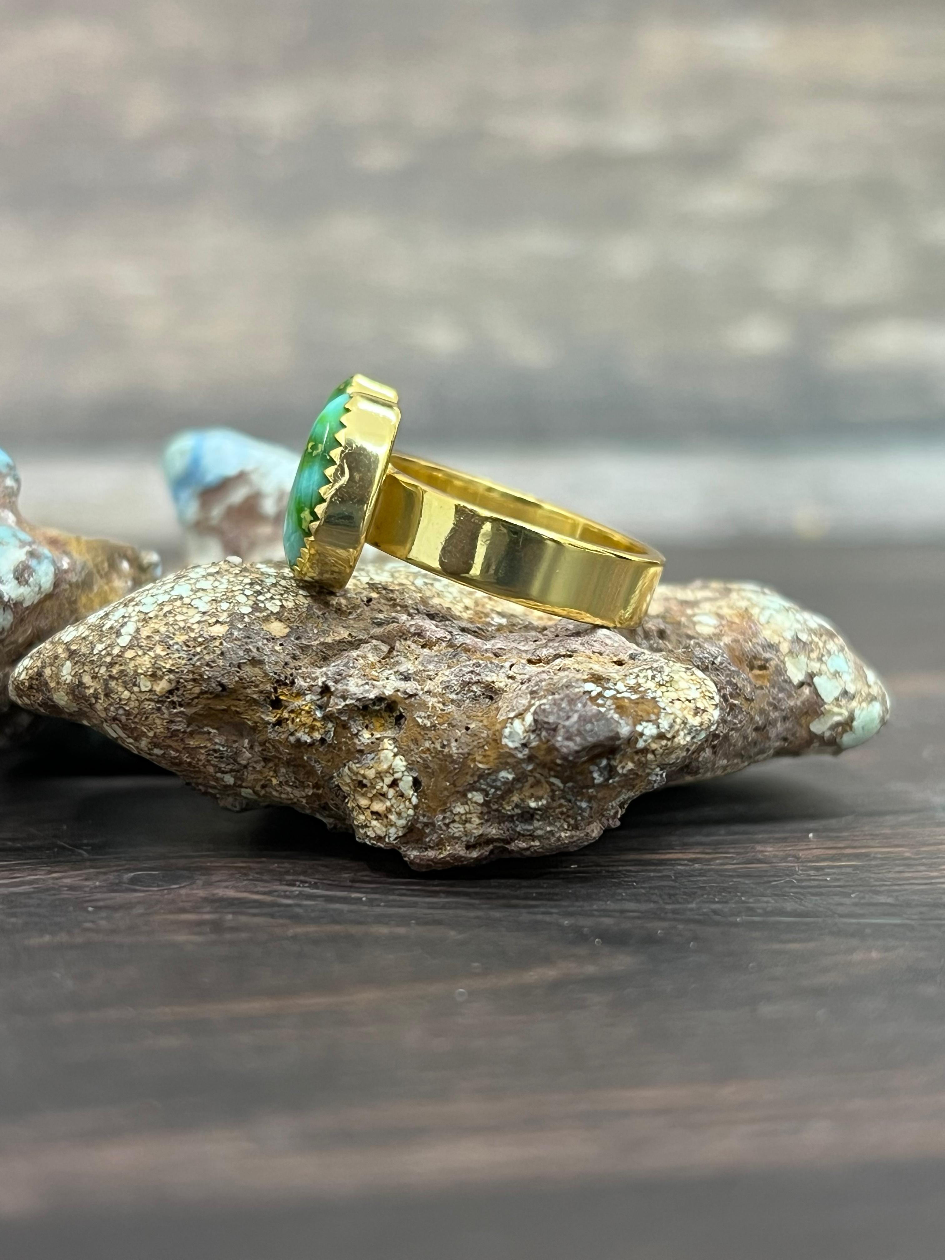 “The Golden Collection” Natural Sonoran Mountain Turquoise Adjustable Ring Gold Plated Sterling Silver