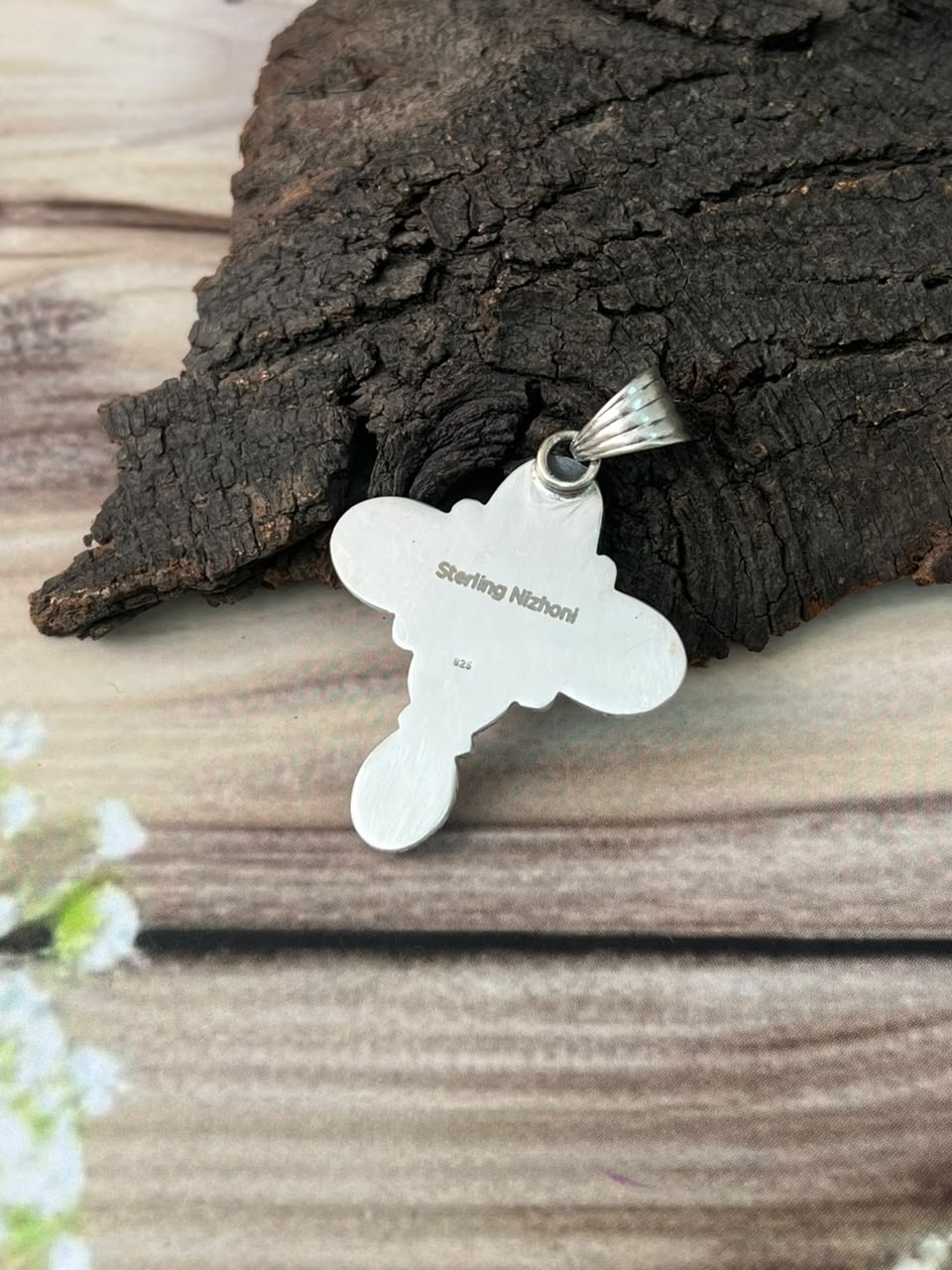 Handmade Sterling Silver Gem Silica Collection: Cross Pendant Signed Nizhoni