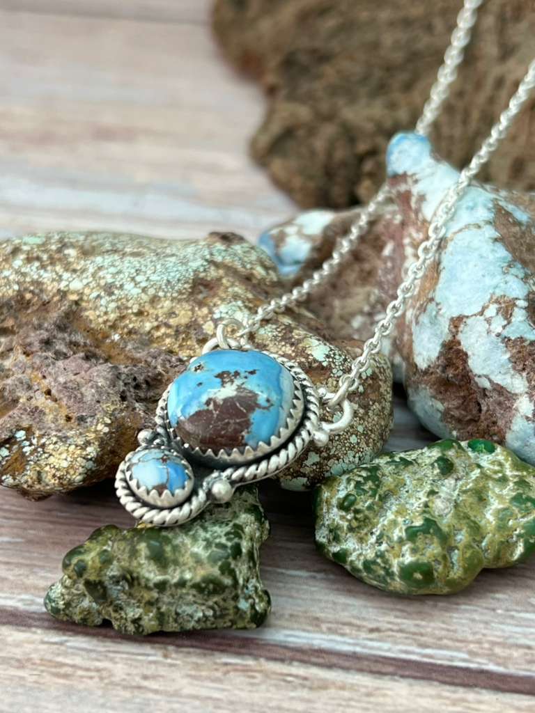 Handmade Sterling Silver Golden Hills Turquoise Necklace with Signed Nizhoni