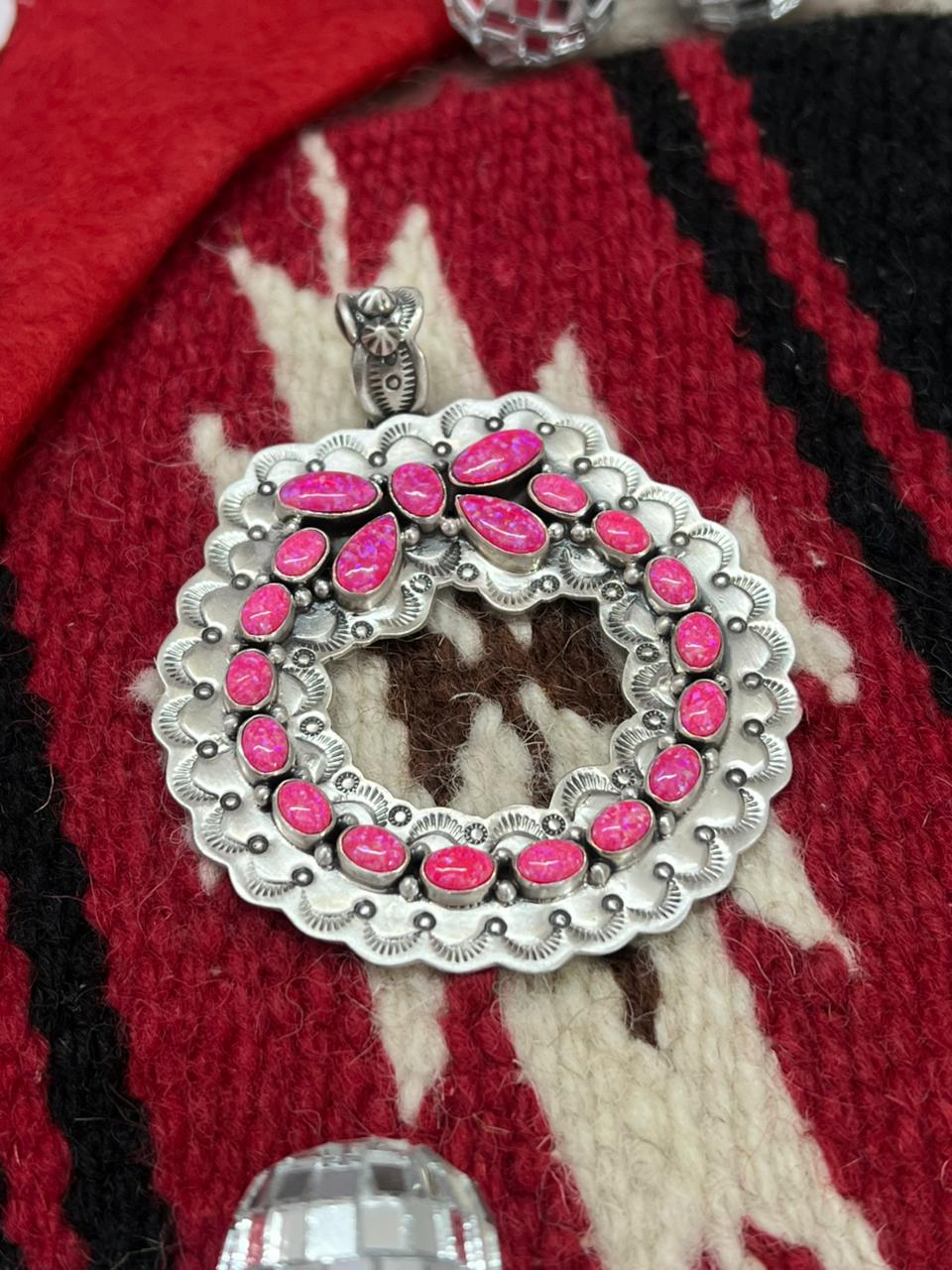 "Christmas Collection" Handmade Sterling Silver Hot Pink Pendant "Signed Nizhoni"