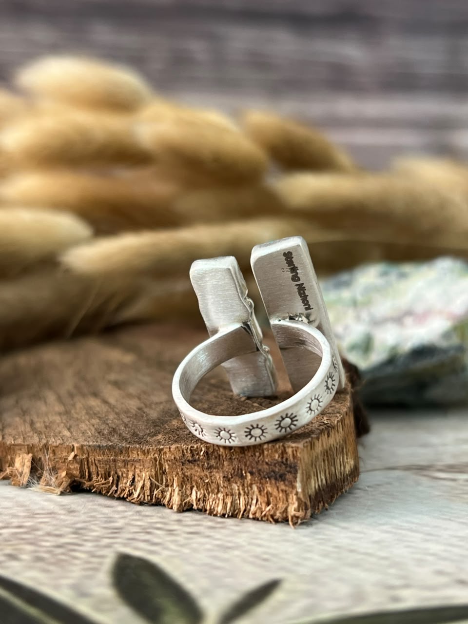 Handmade Sterling Silver Orange Mojave with Kingman Turquoise Adjustable Ring Signed Nizhoni