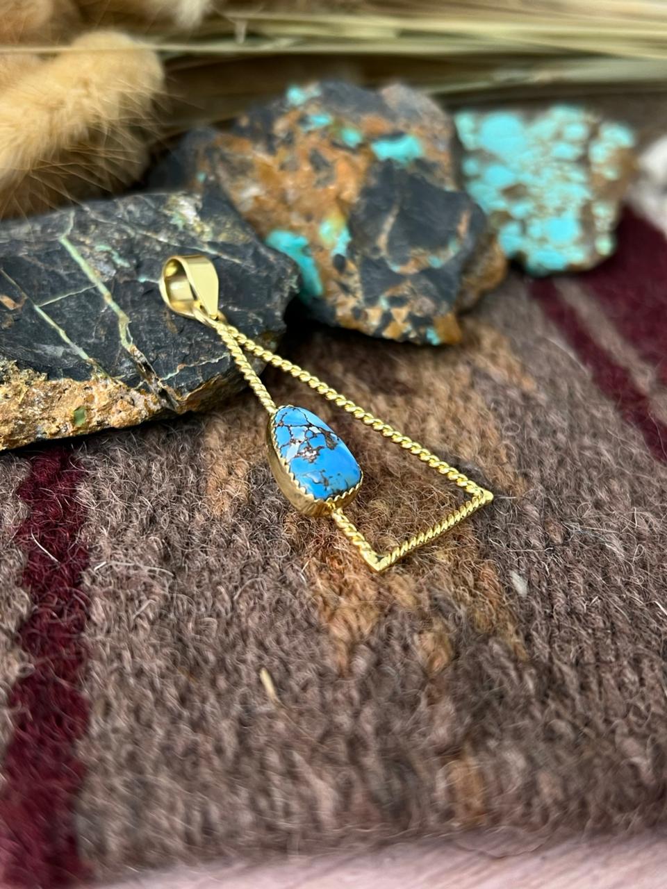 “The Golden Collection” Handmade Gold-Palted Golden Hills Turquoise Pendant