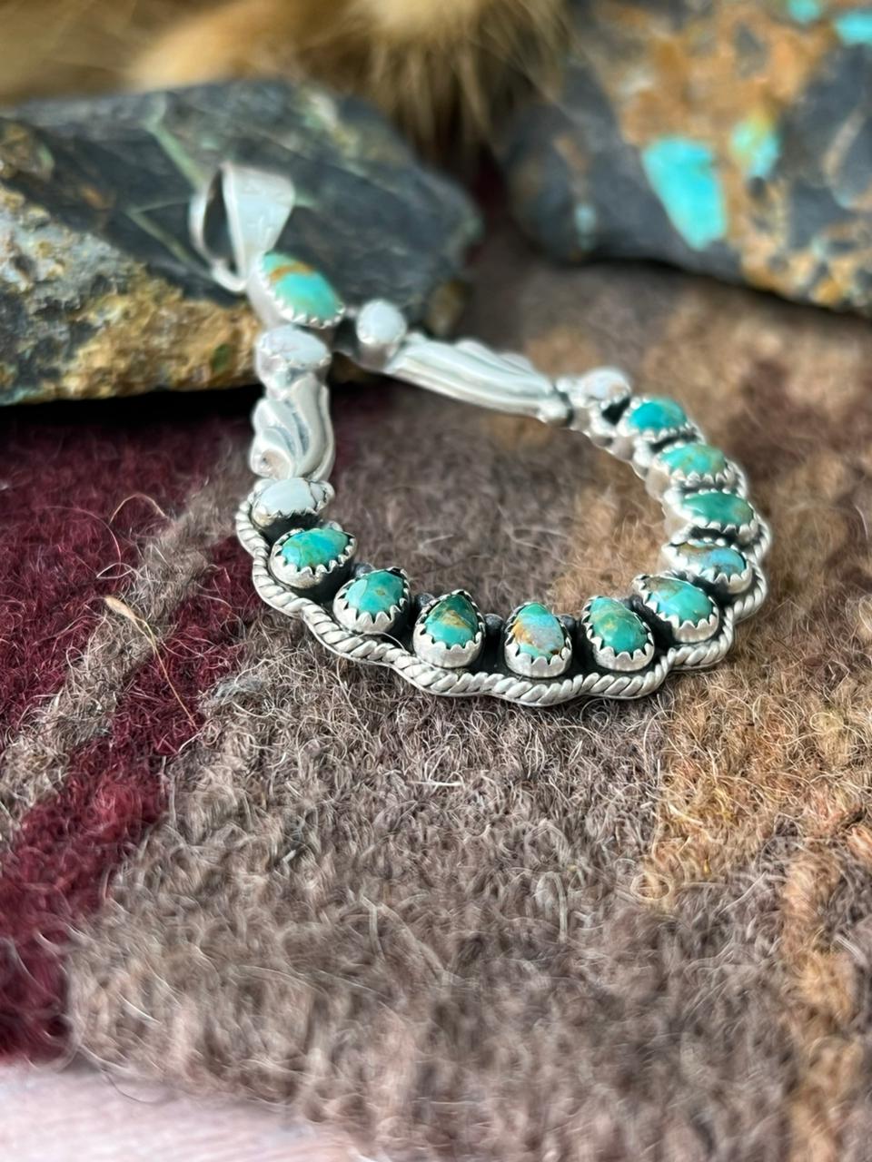 Handmade Sterling Silver Kingman Turquoise with Wildhorse Magnesite Pendant "Signed Nizhoni"