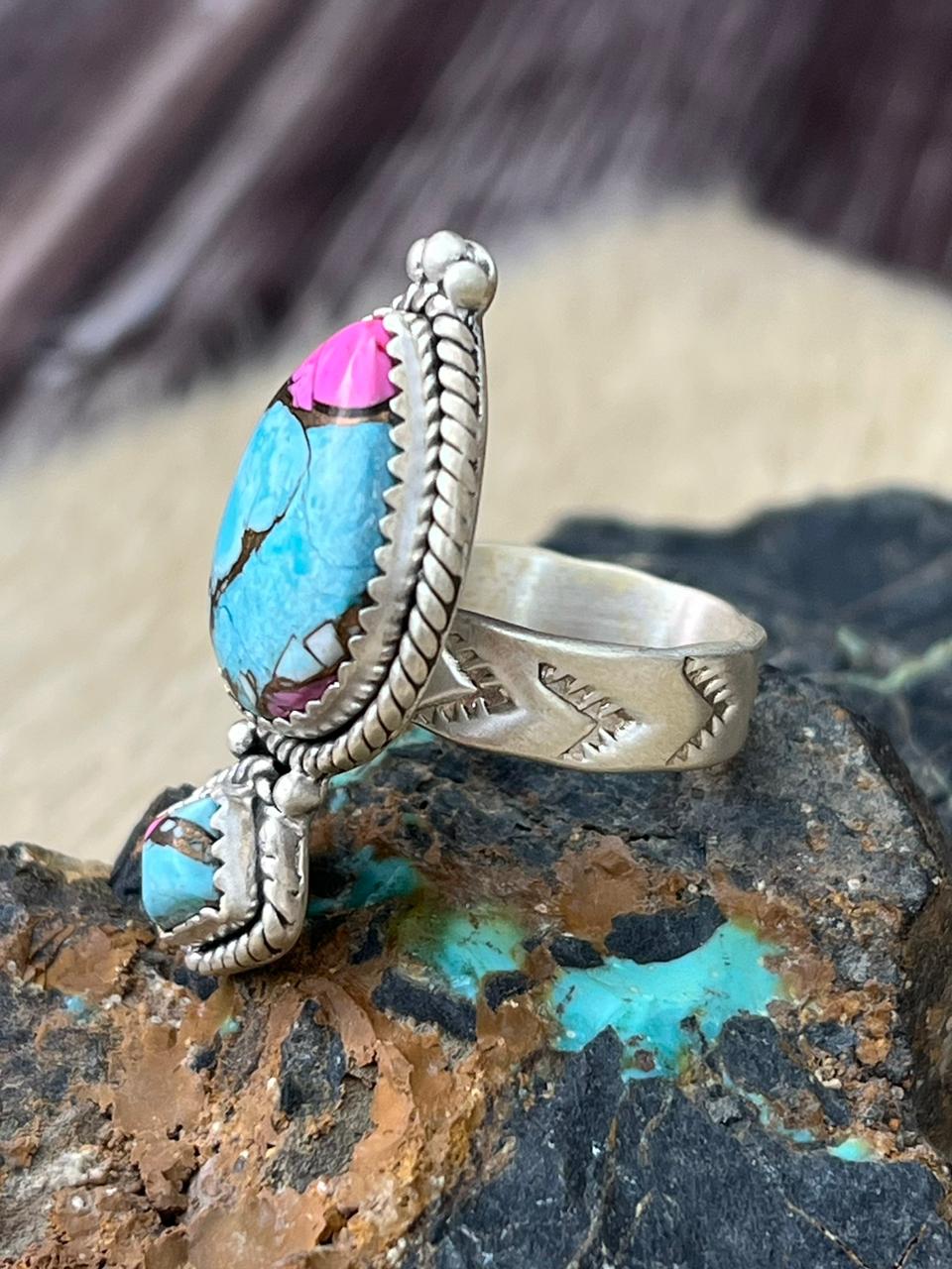 Handmade Sterling Silver Cotton Candy Adjustable Ring "Signed Nizhoni"