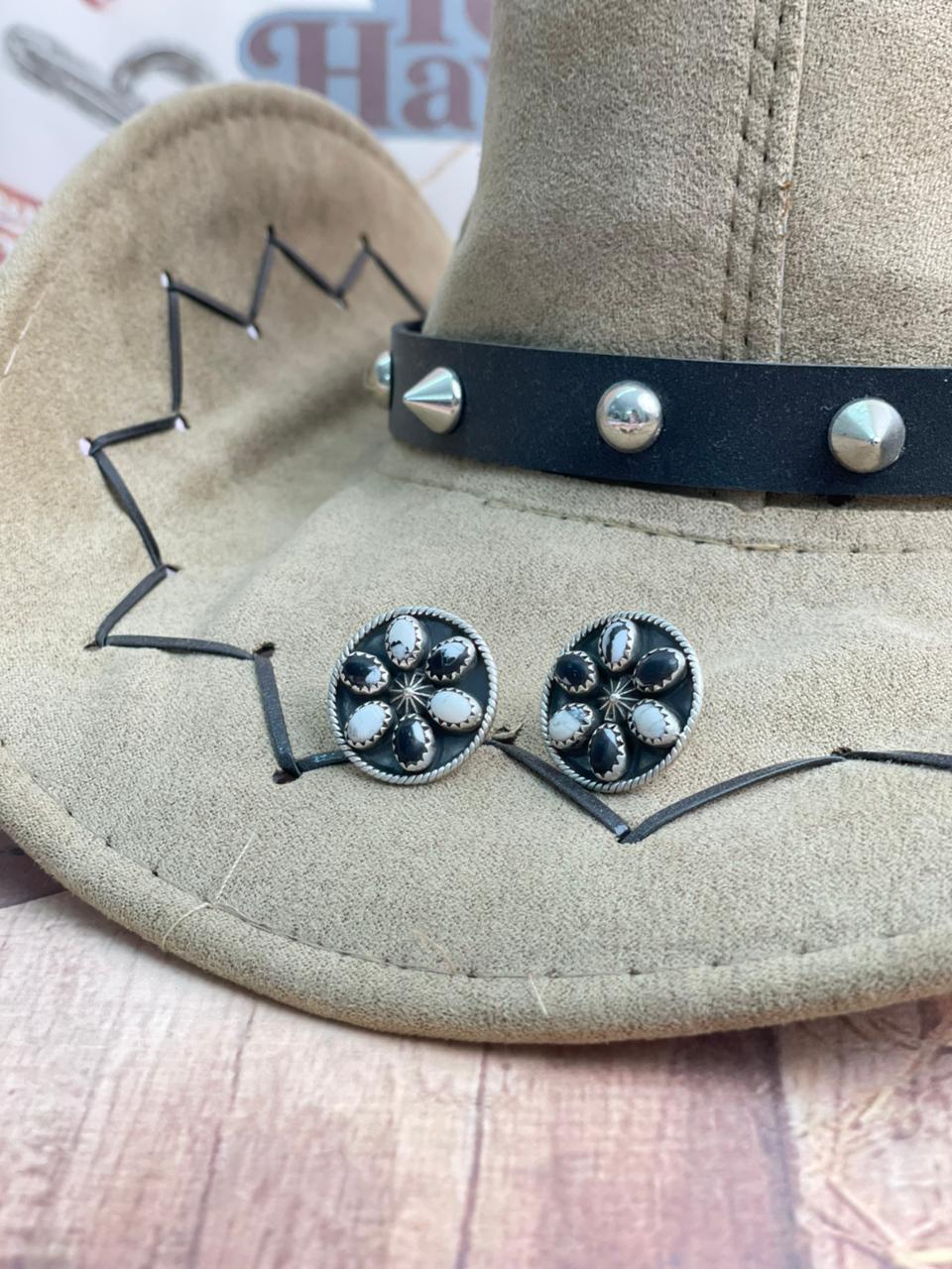 Handmade Sterling Silver White Buffalo Post Studs Earrings "Signed Nizhoni"