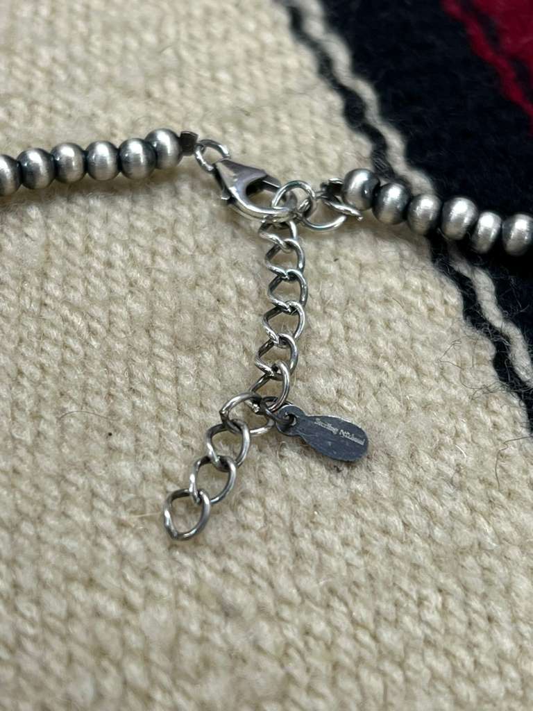 Handmade Sterling Silver Kingman Turquoise Beaded Necklace with Signed Nizhoni