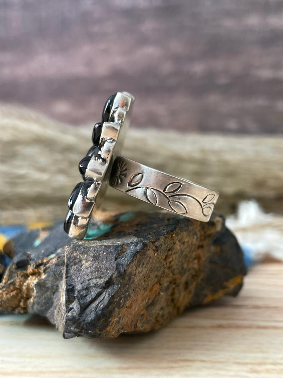 Handmade Sterling Silver Black Onyx Adjustable Ring "Signed Nizhoni"