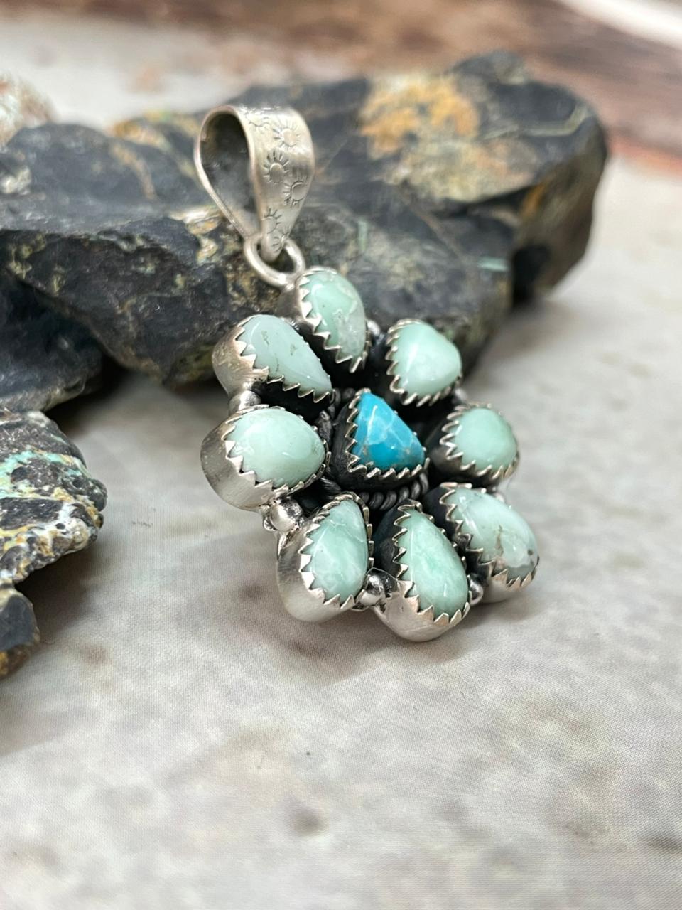 Handmade Sterling Silver Paloma with White Water Pendant "Signed Nizhoni"